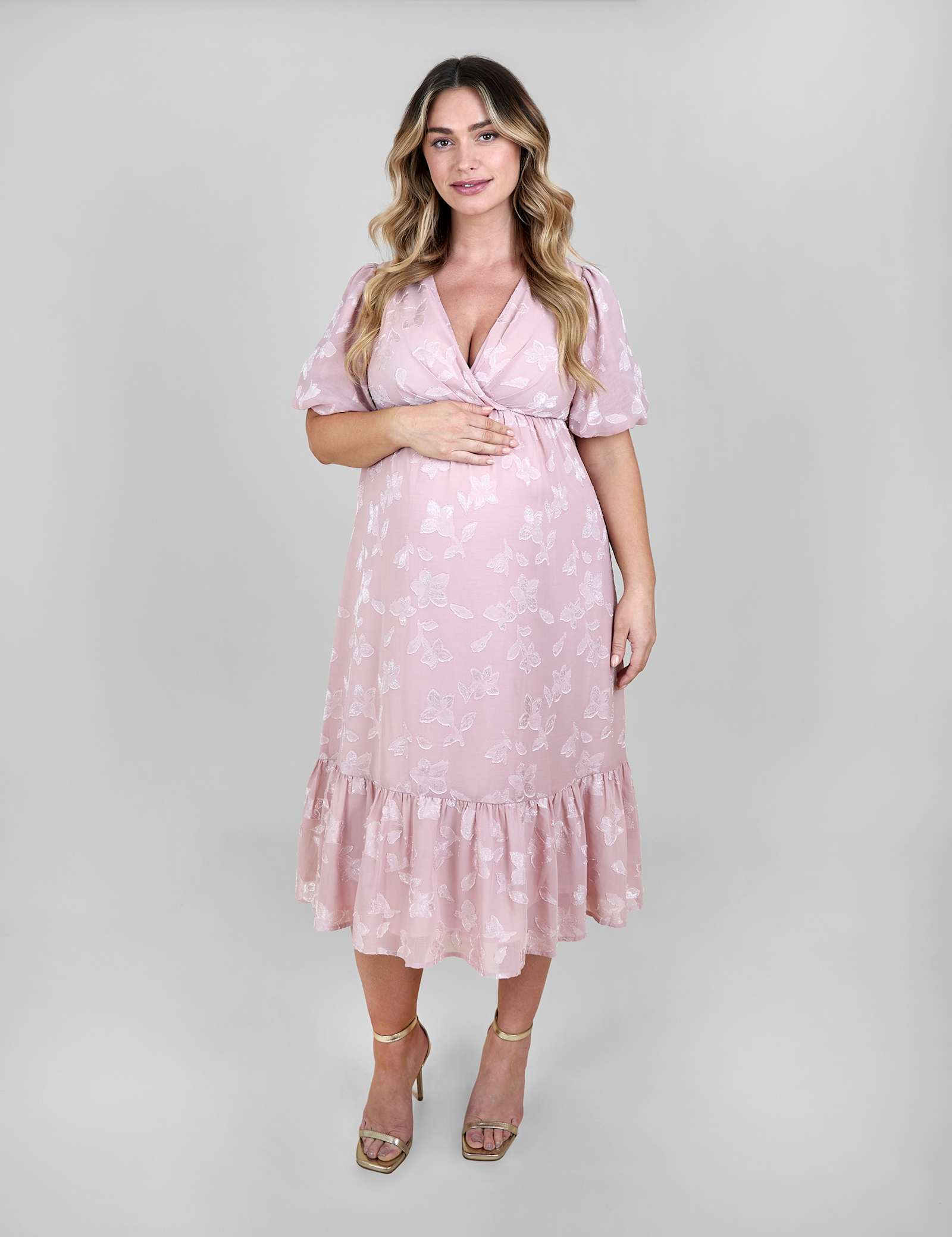 Maternity Floral V-Neck Midi Skater Dress - image 1