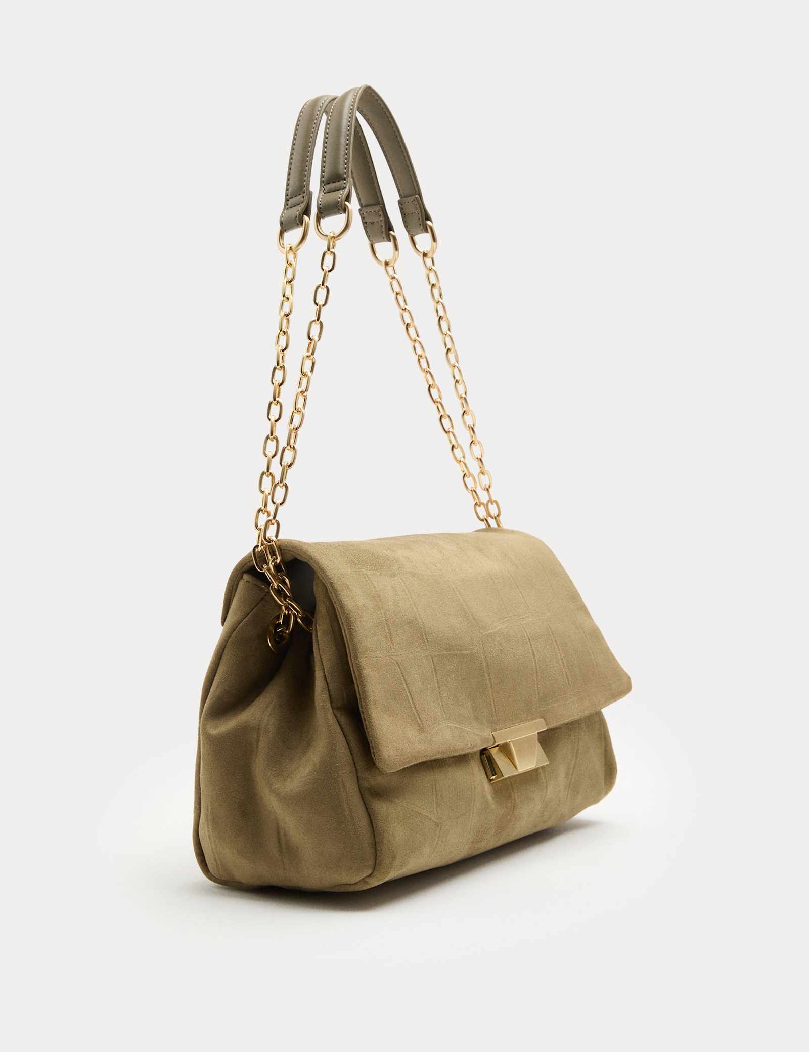Suedette Croc Effect Double Chain Shoulder Bag - image 4