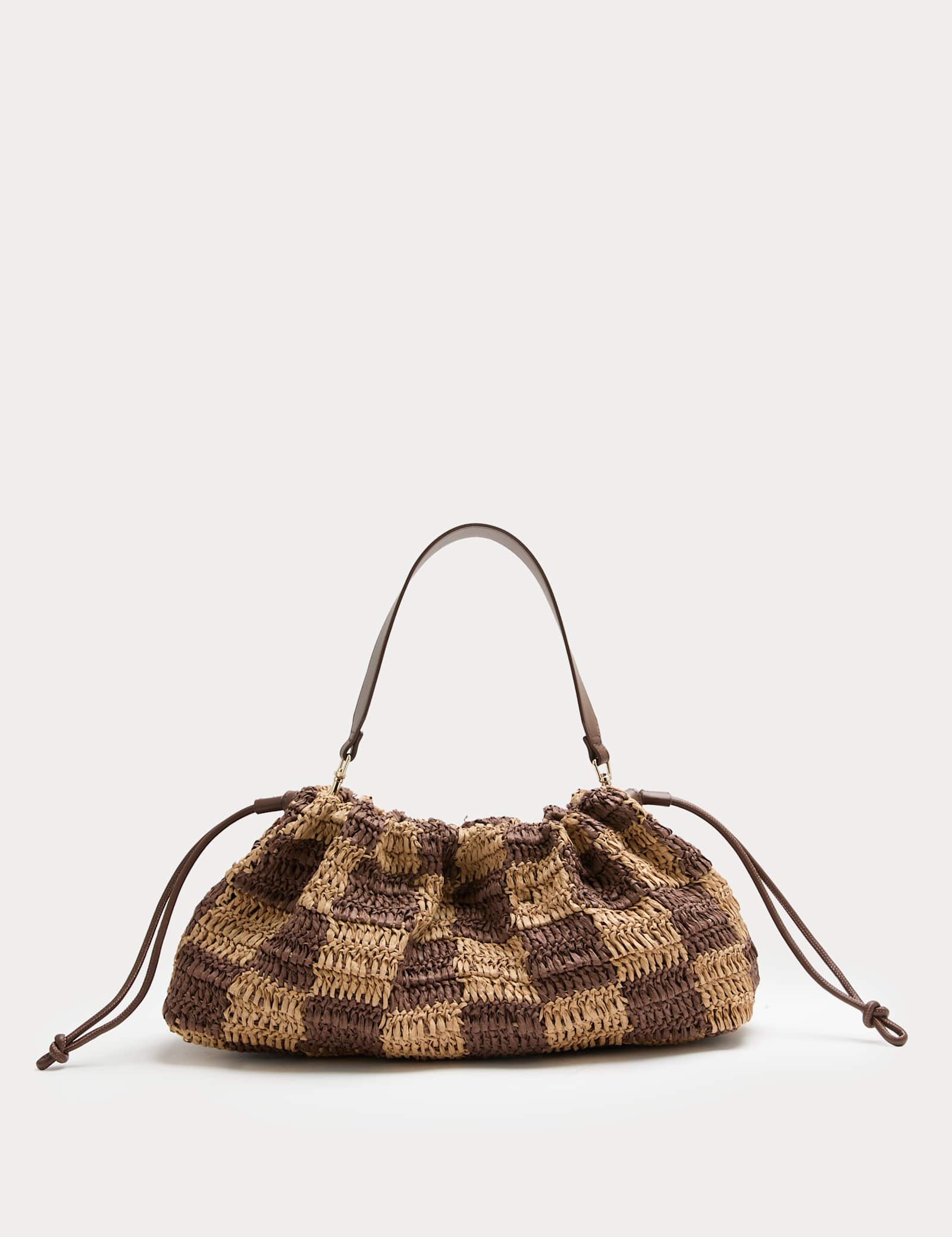 Straw Check Drawstring Beach Bag - image 1