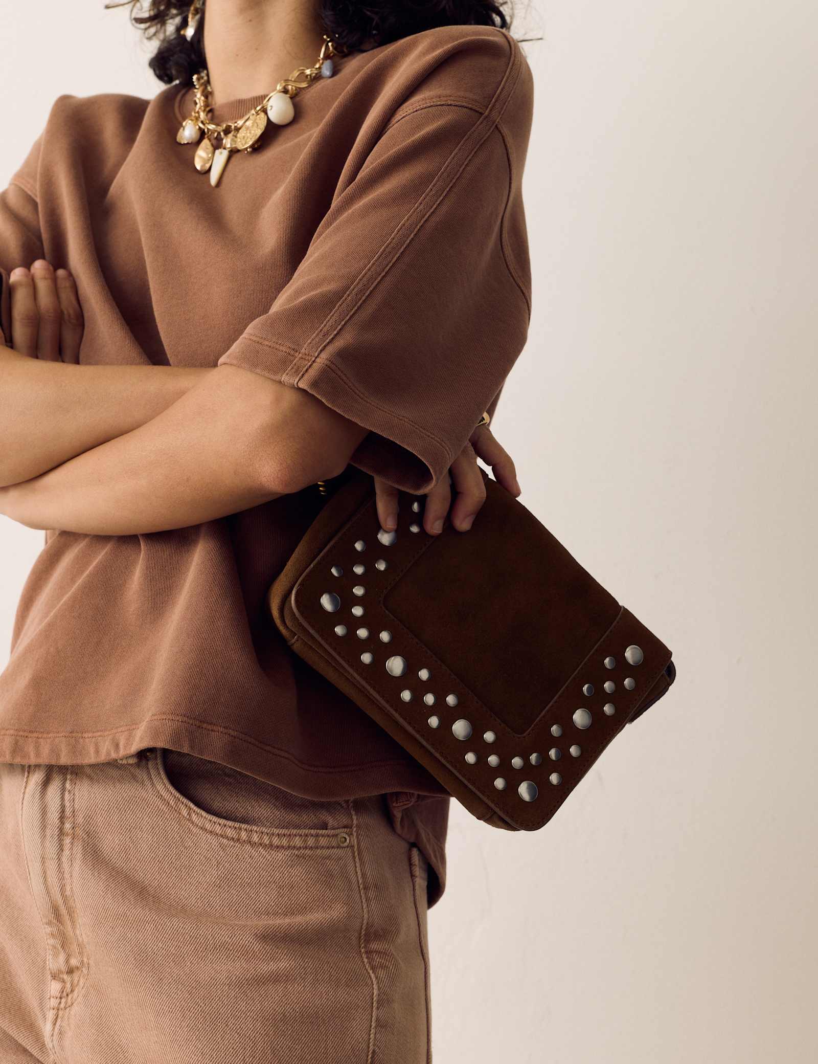 Suede Studded Cross Body Bag - image 2