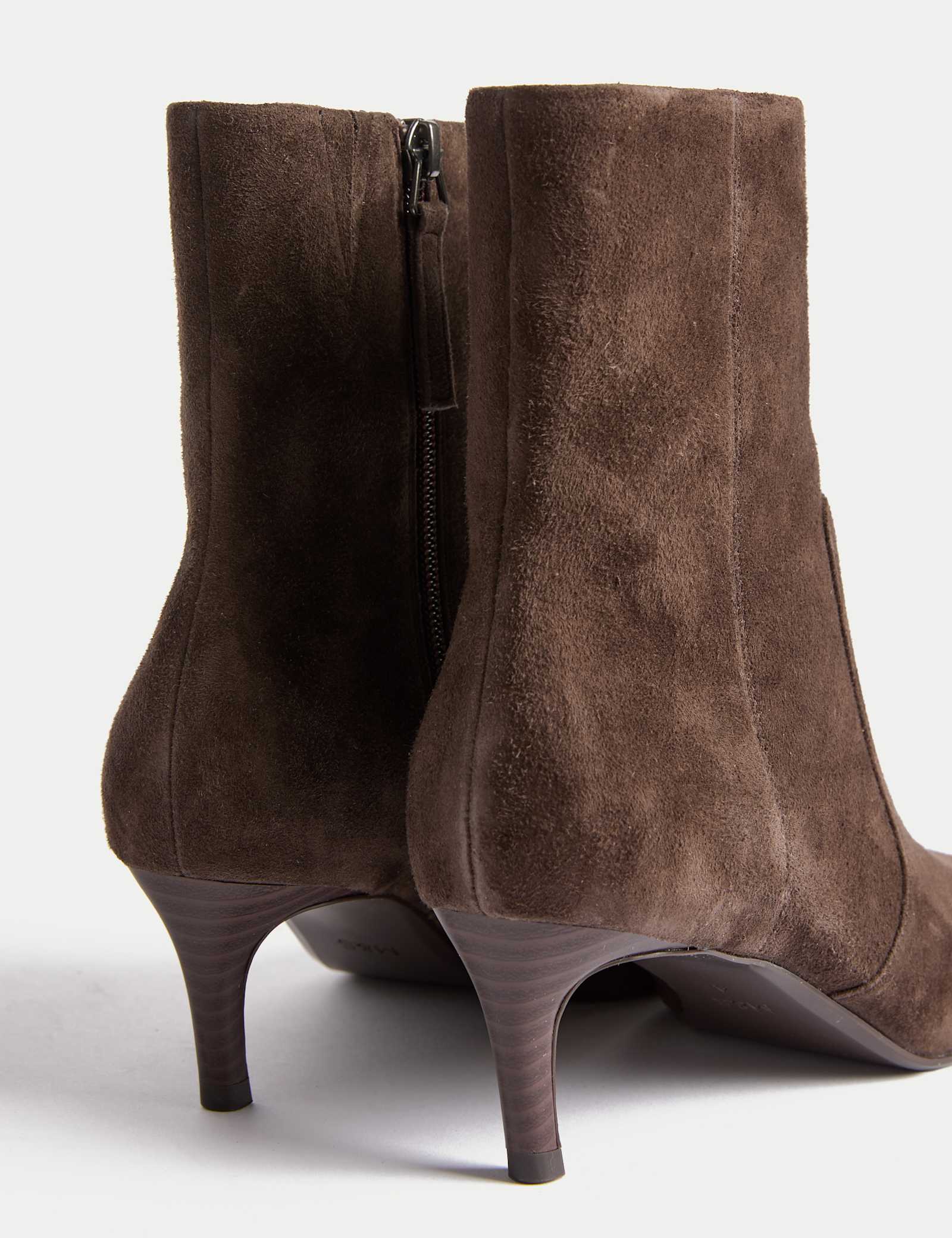 Suede Kitten Heel Pointed Ankle Boots - image 4