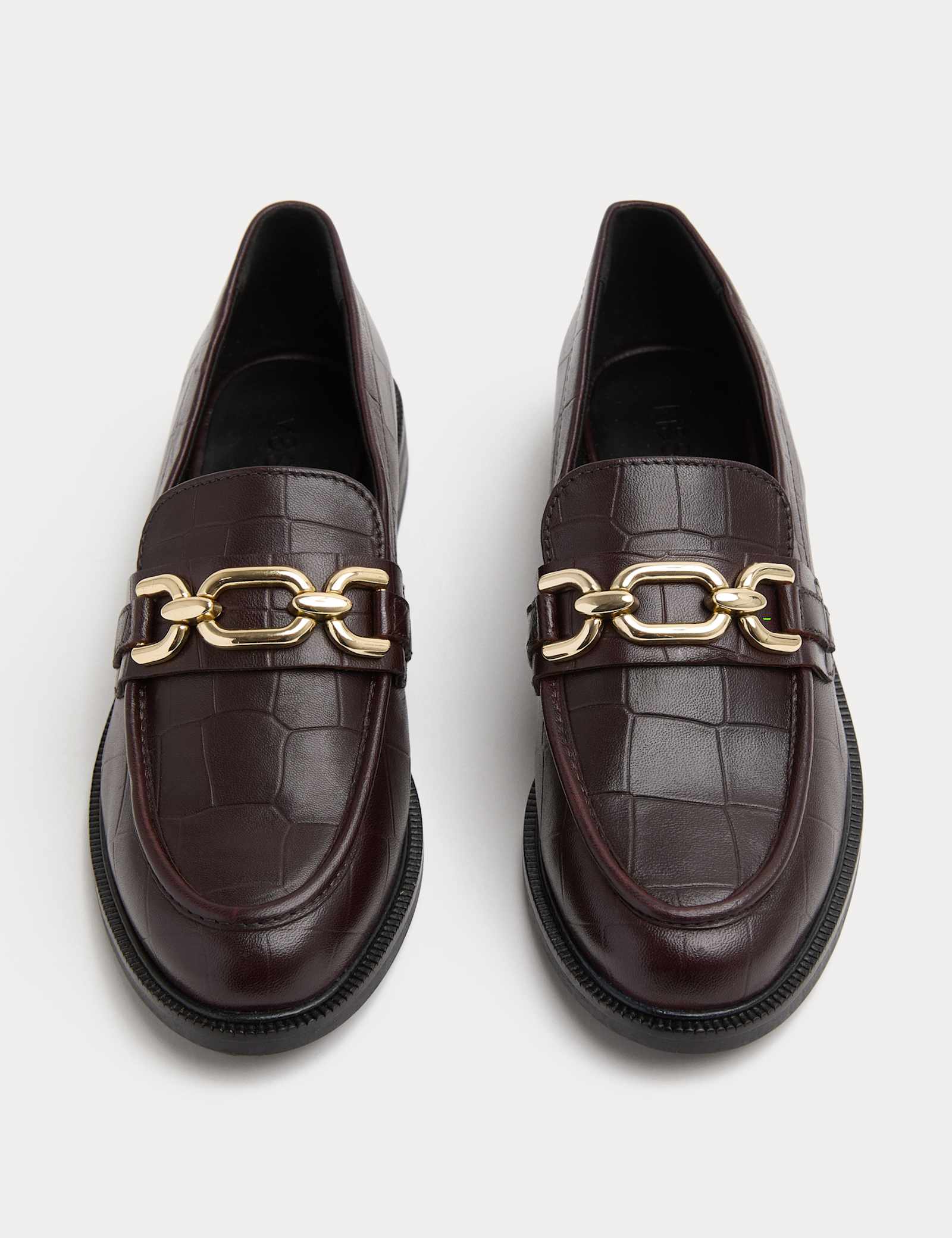 Leather Croc Trim Flat Loafers - image 4