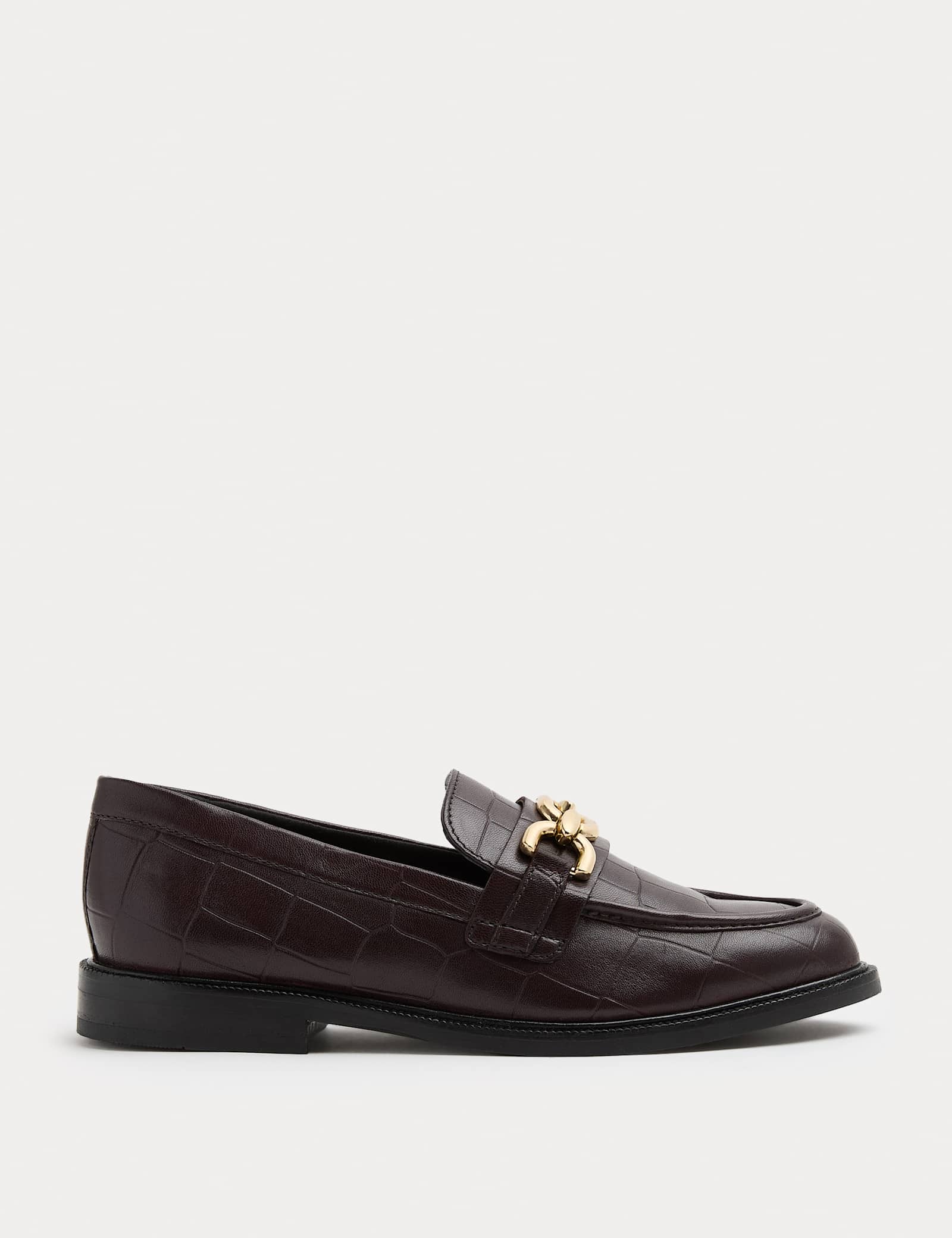 Leather Croc Trim Flat Loafers - image 1