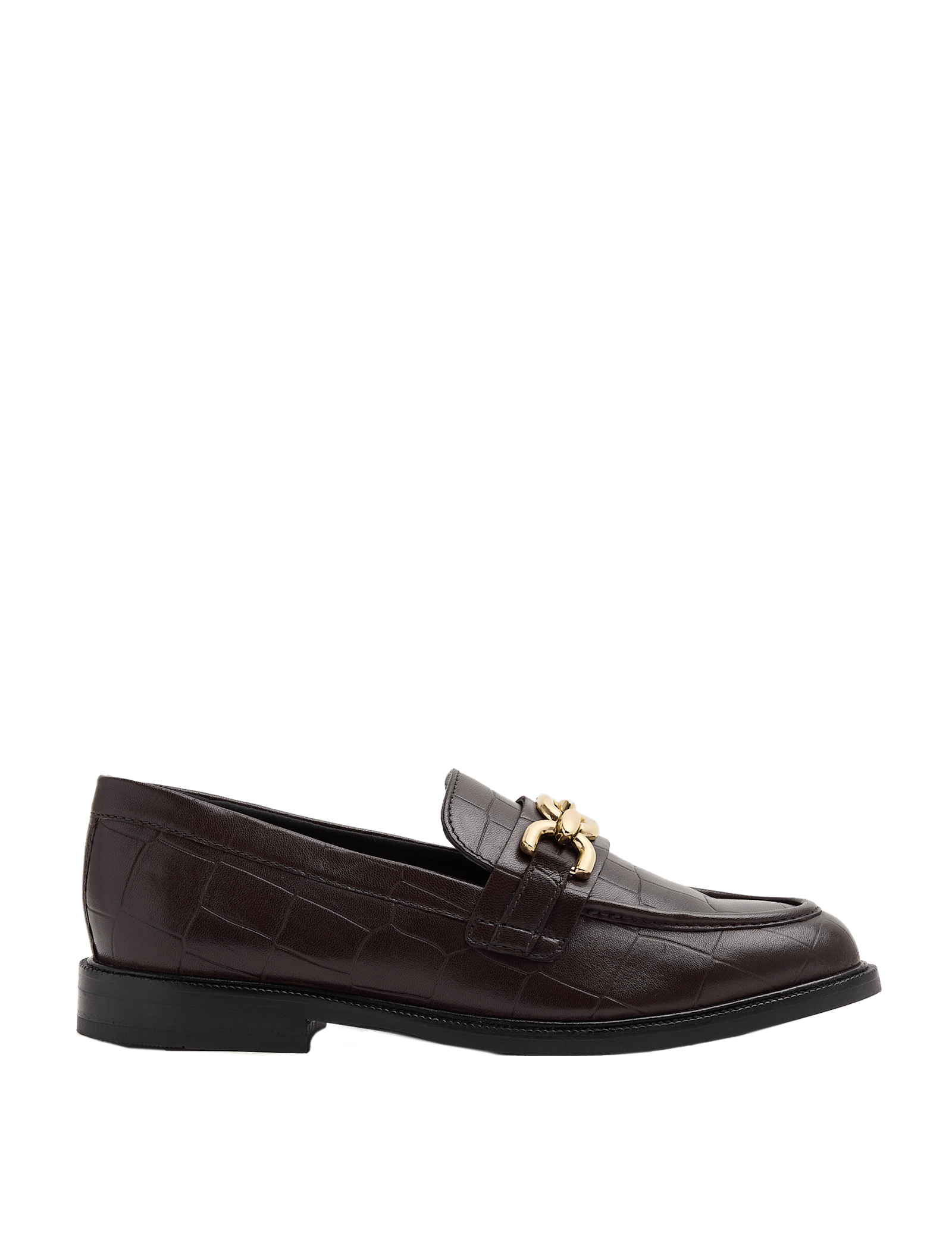 Leather Croc Trim Flat Loafers - image 2