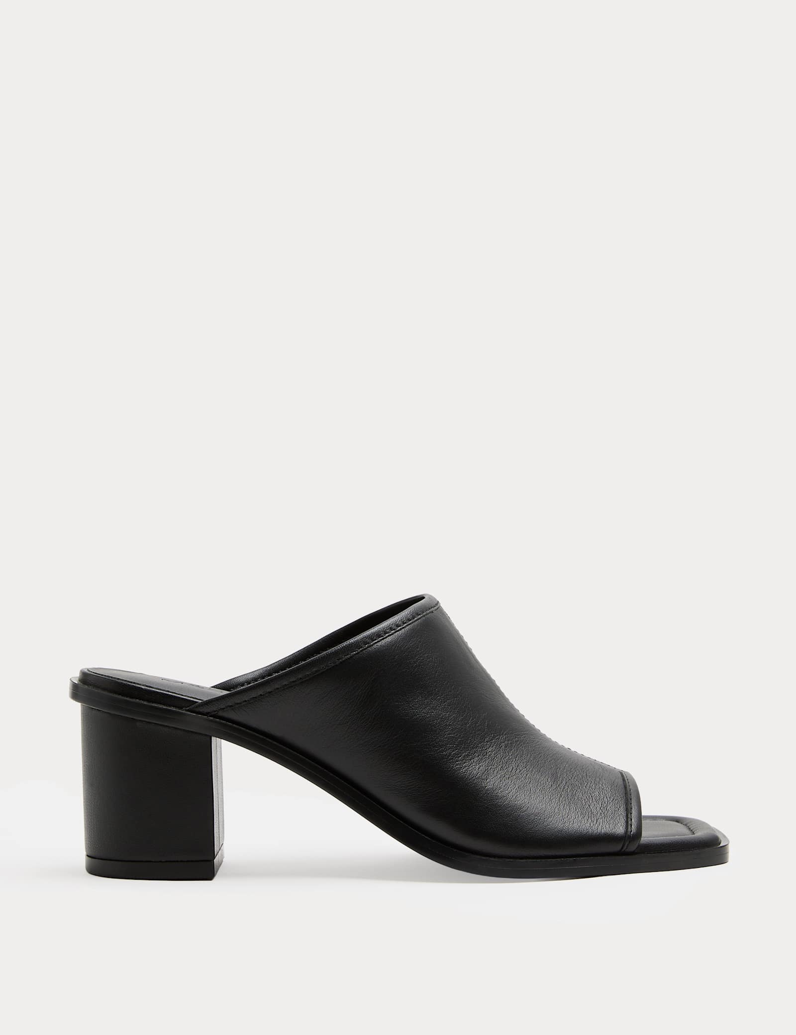 Leather Block Heel Peep Toe Mules - image 1