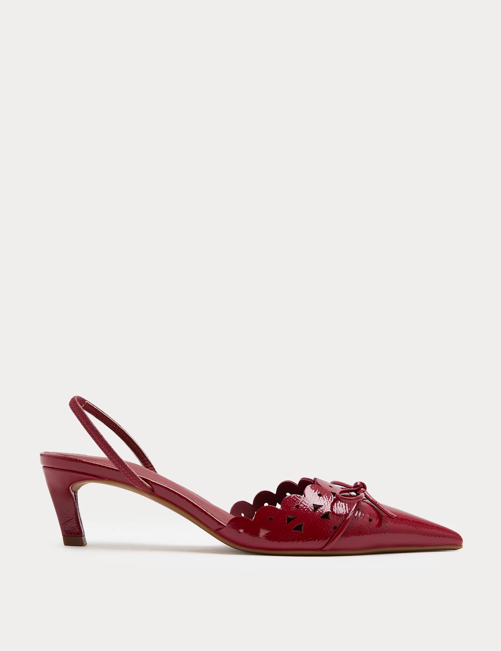 Patent Bow Cut Out Kitten Heel Pointed Slingback Shoes - image 1