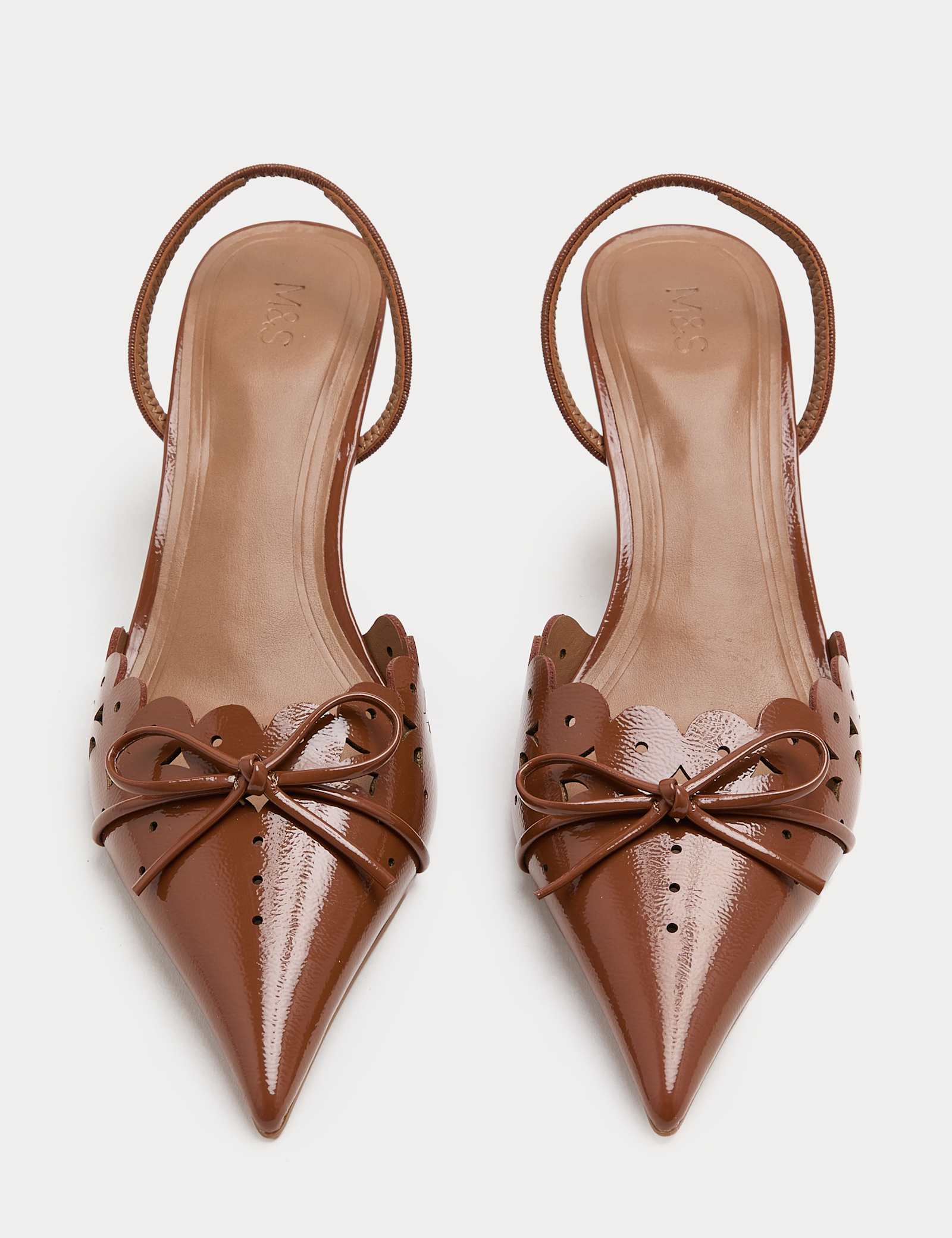 Patent Bow Cut Out Kitten Heel Pointed Slingback Shoes - image 5