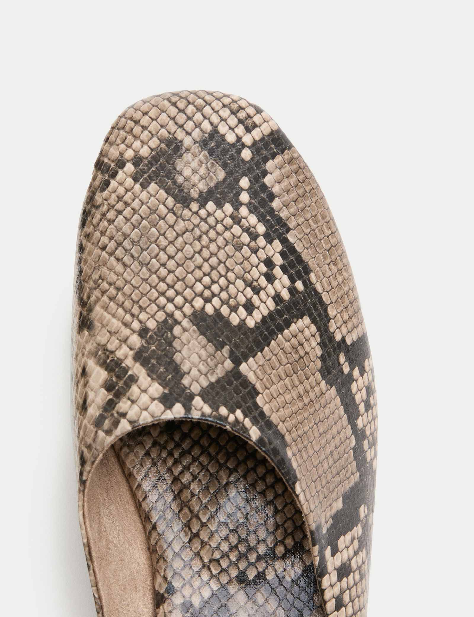 Snake Print Slip On Flat Mules - image 3