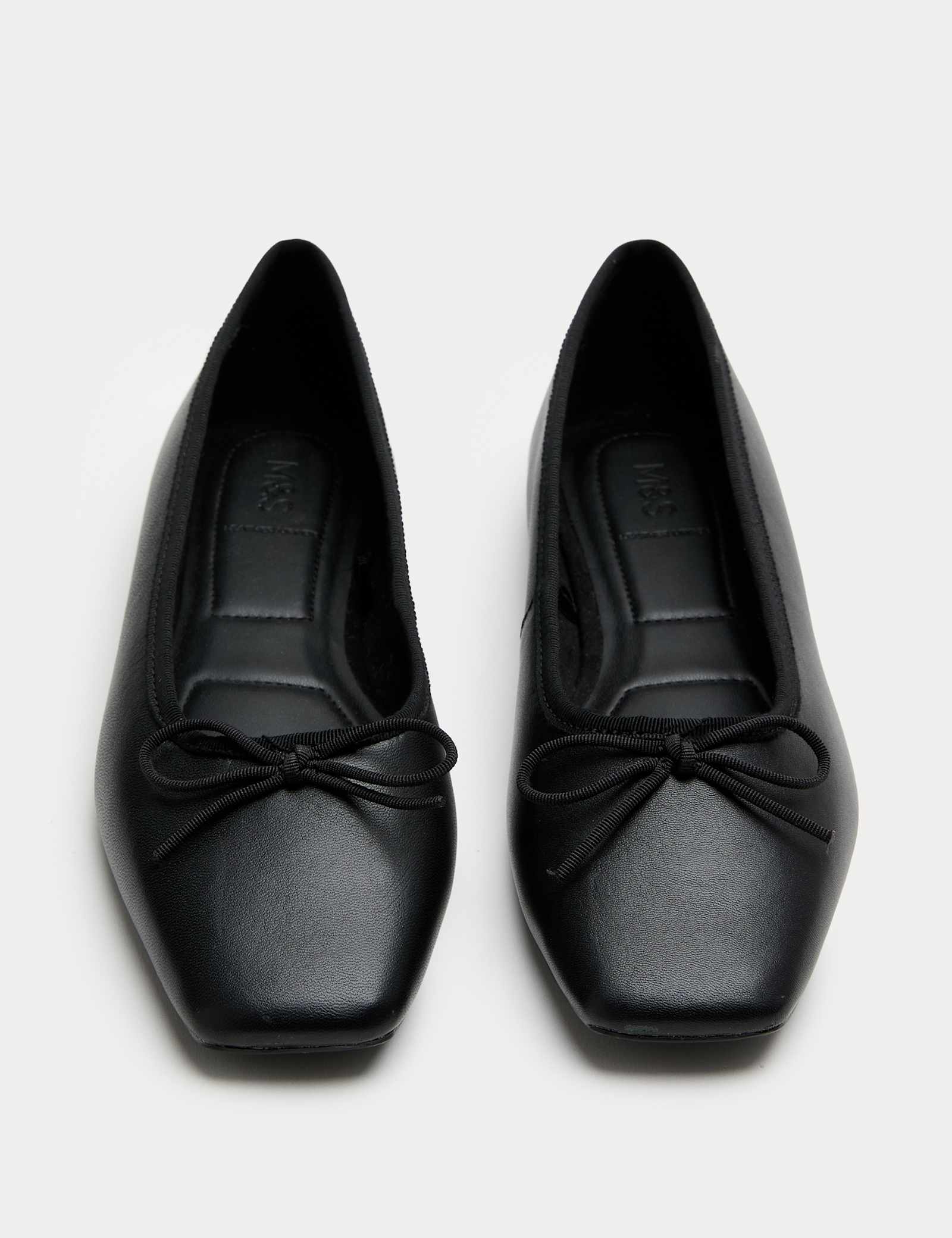 Leather Bow Square Toe Flat Ballet Pumps - image 2