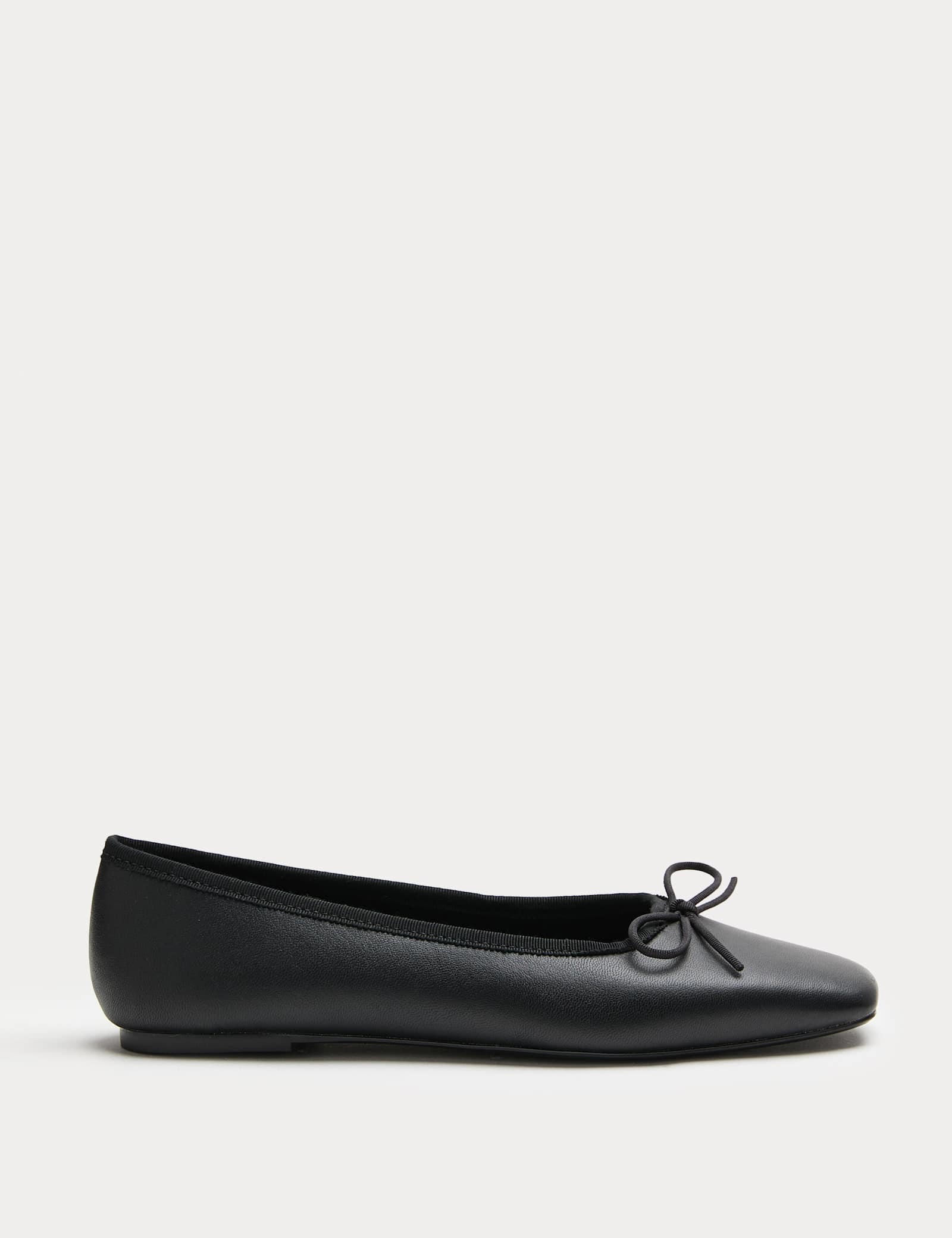 Leather Bow Square Toe Flat Ballet Pumps - image 1