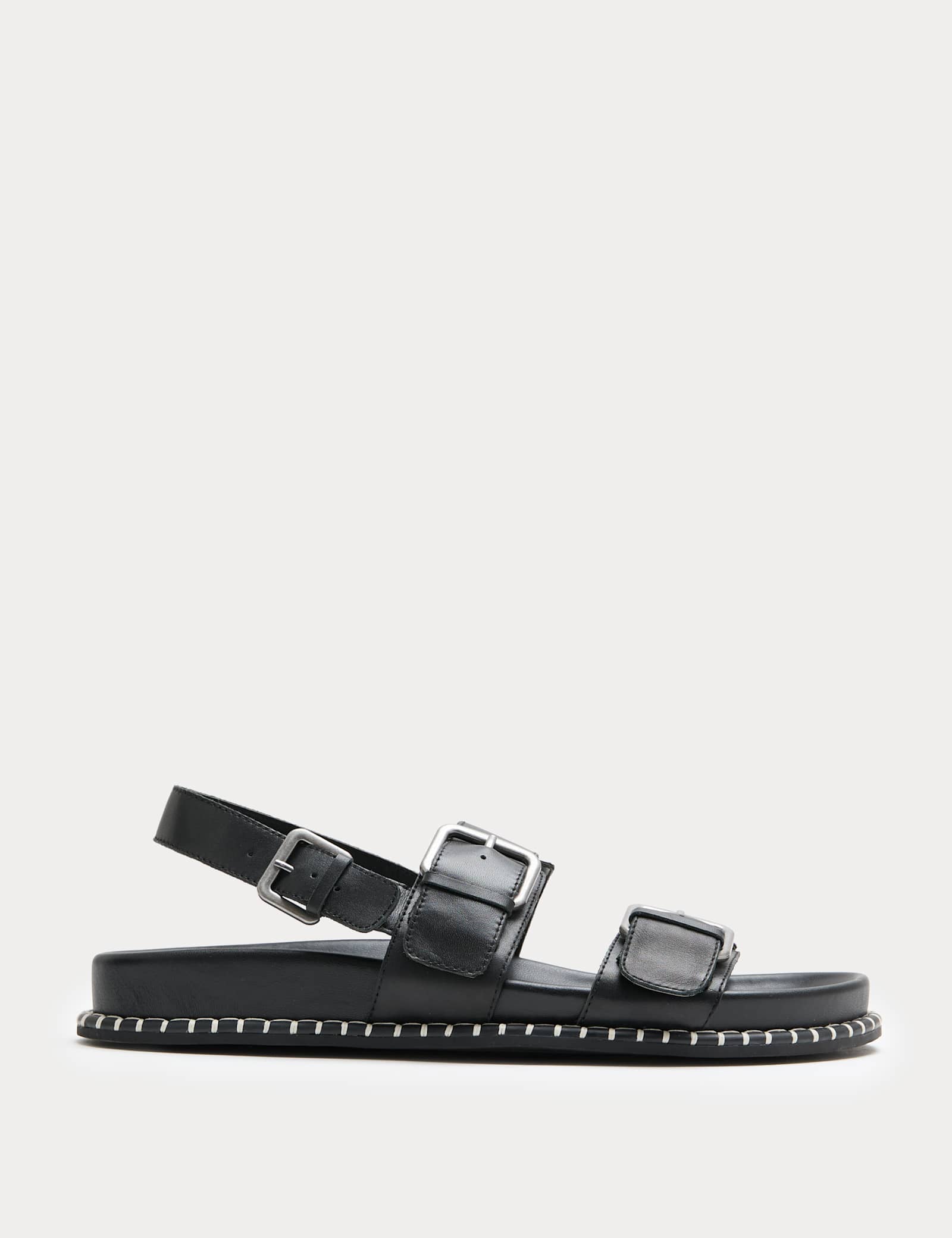 Leather Double Buckle Footbed Sandals - image 2
