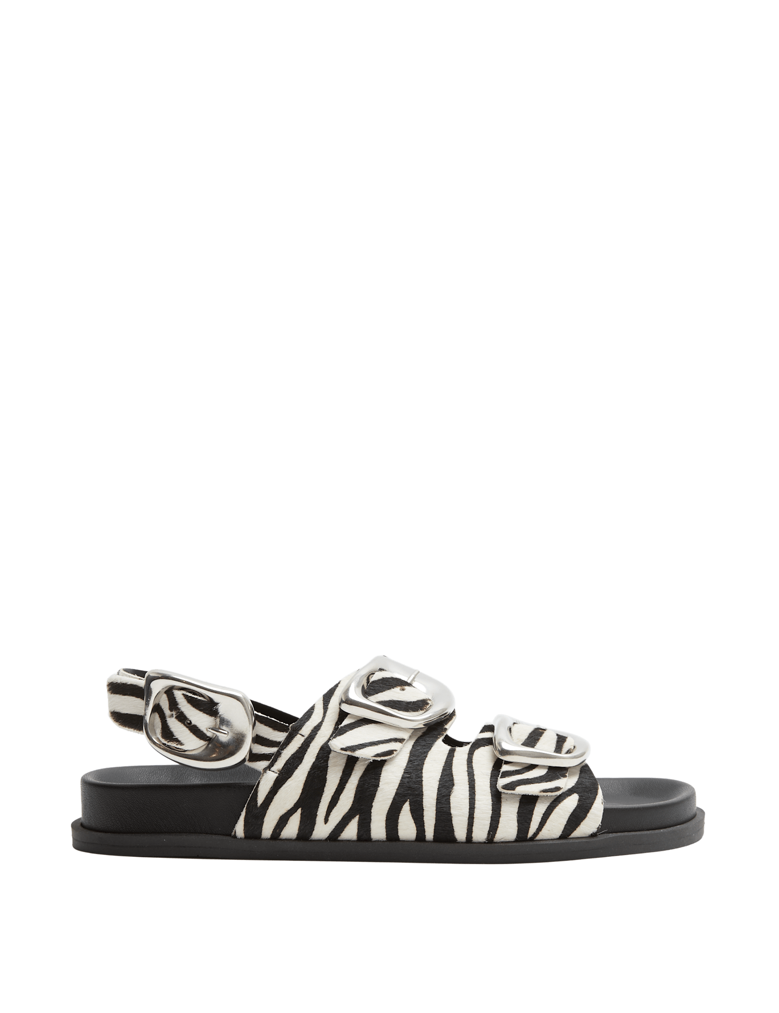 Leather Buckle Animal Print Flat Sandals - image 2