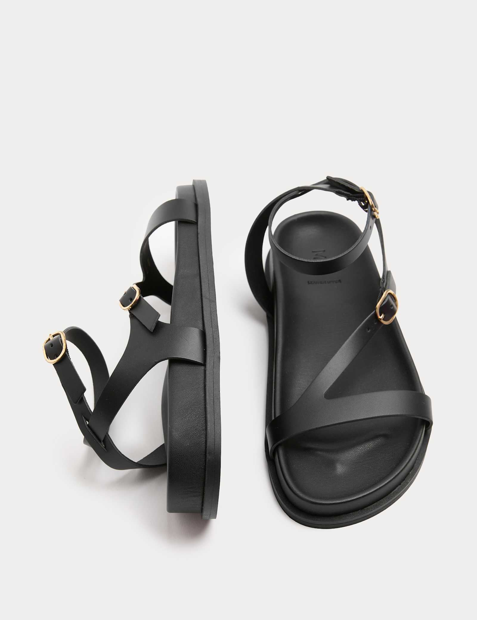 Leather Buckle Ankle Strap Flat Sandals - image 2