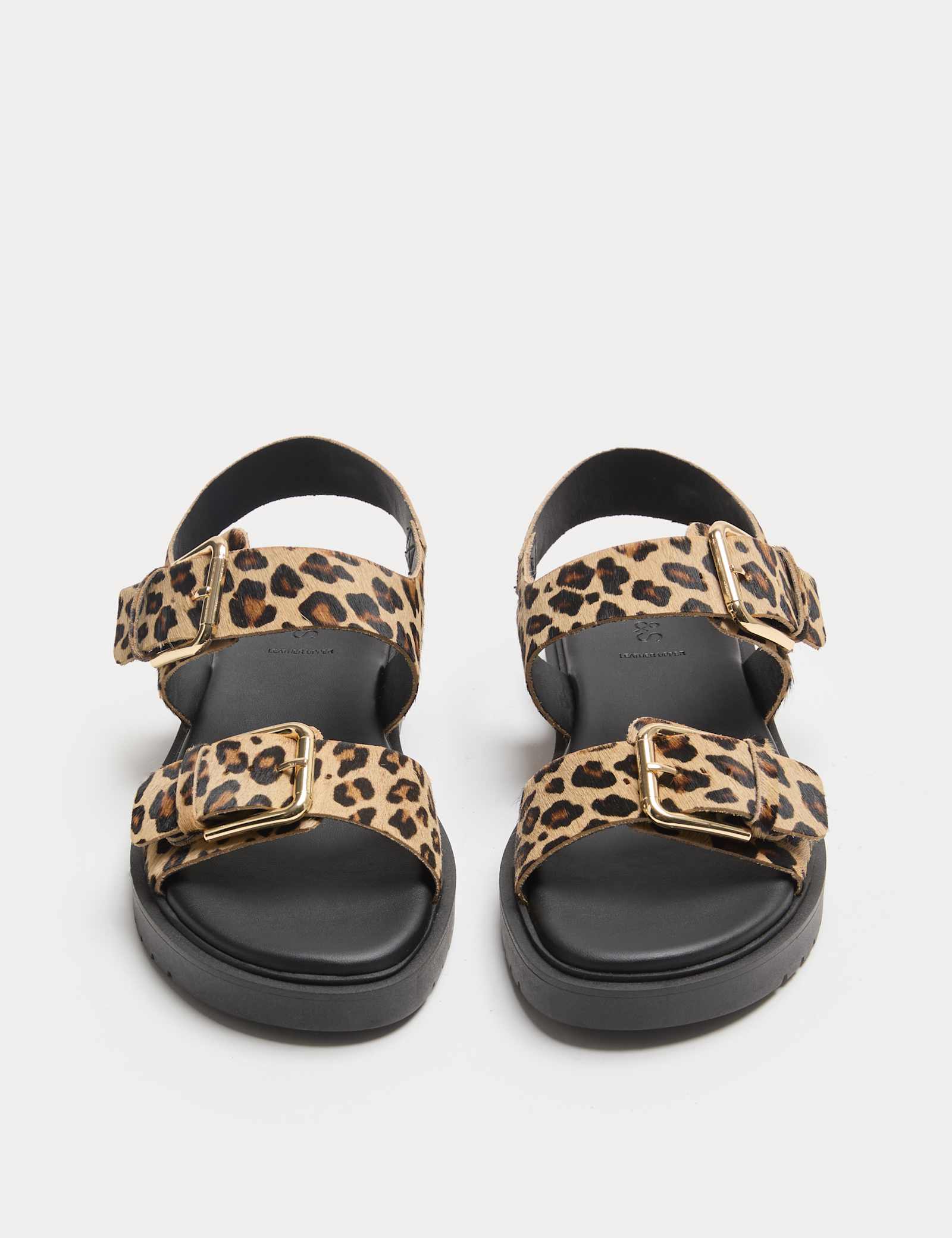 Leather Leopard Print Flatform Sandals - image 2