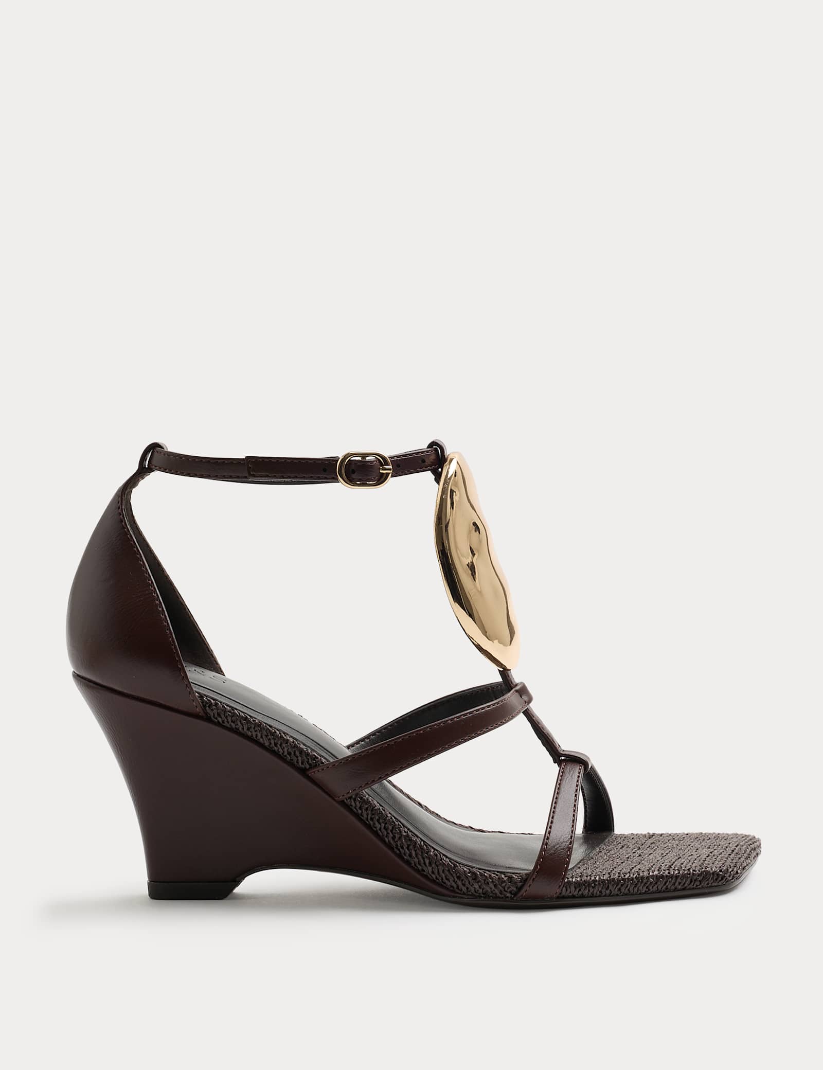 Gold Trim Detail Strappy Wedge Sandals - image 1