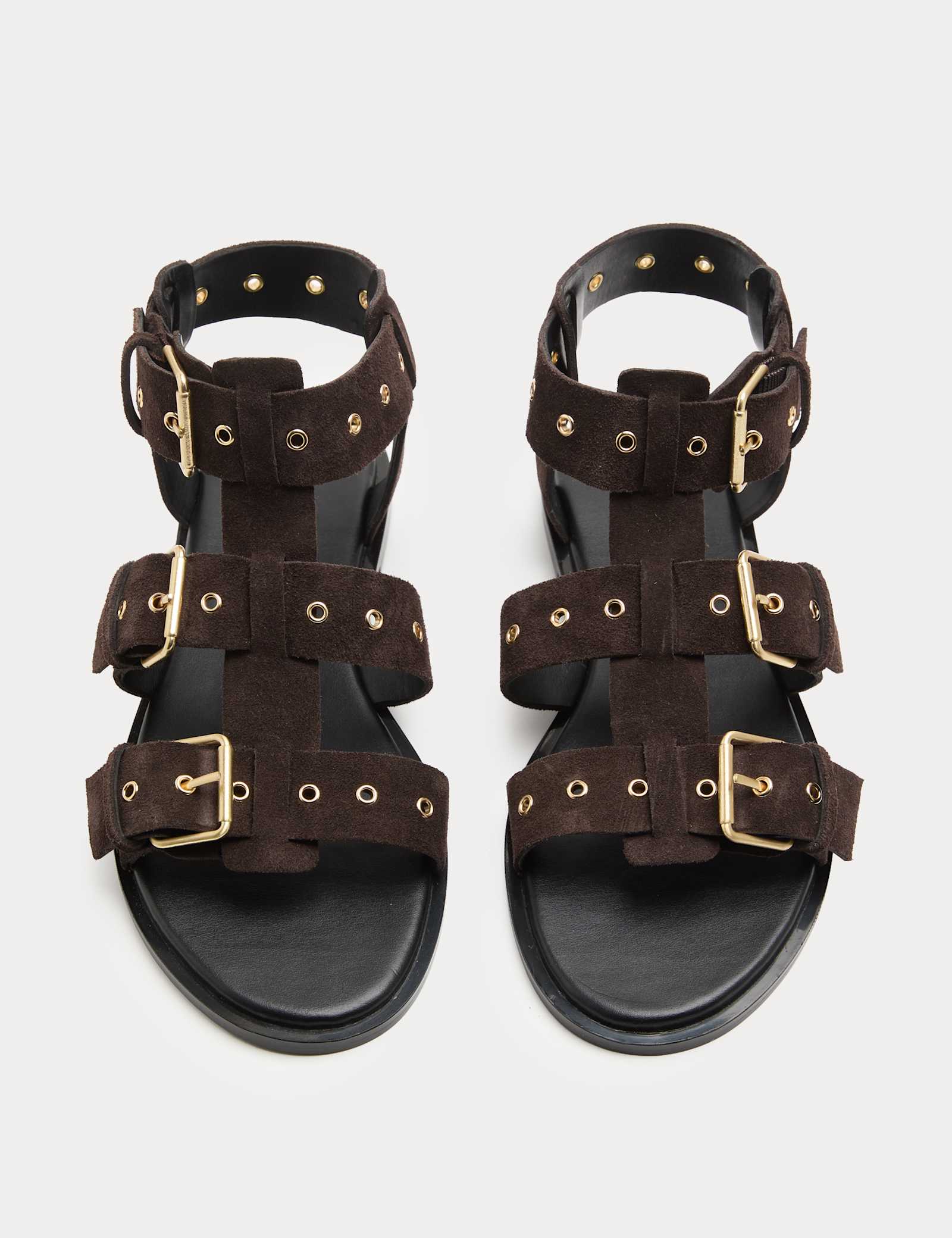 Suede Eylet Detail Flat Gladiator Sandals - image 4