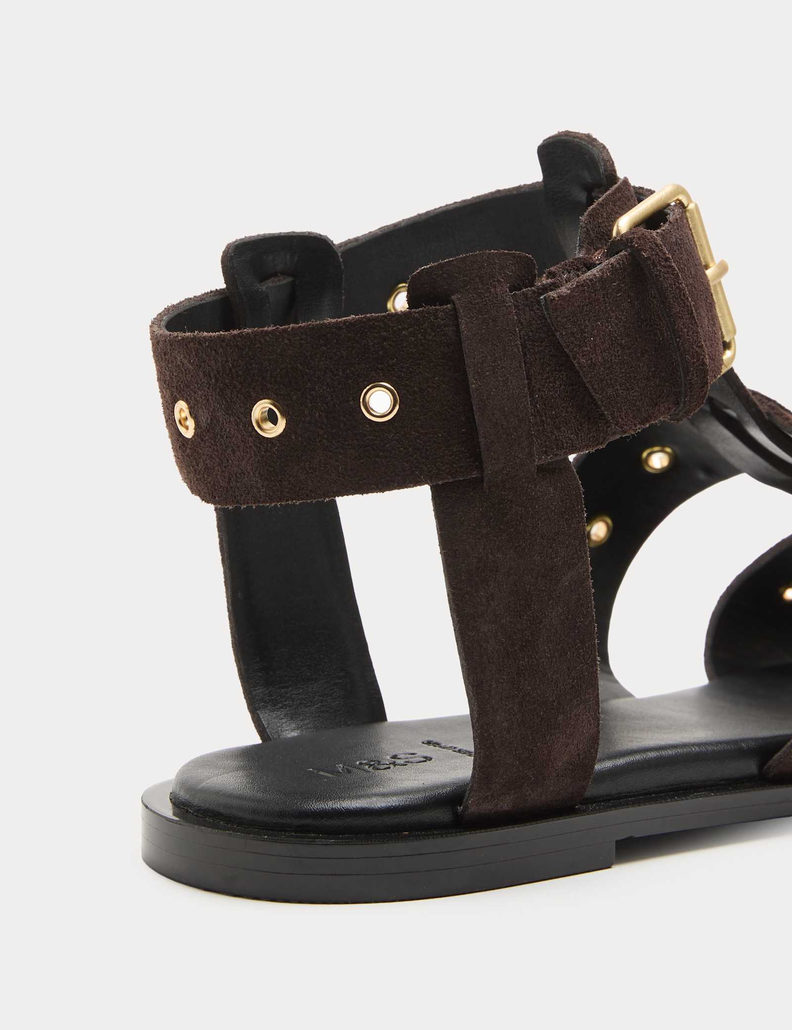 Suede Eylet Detail Flat Gladiator Sandals - image 5