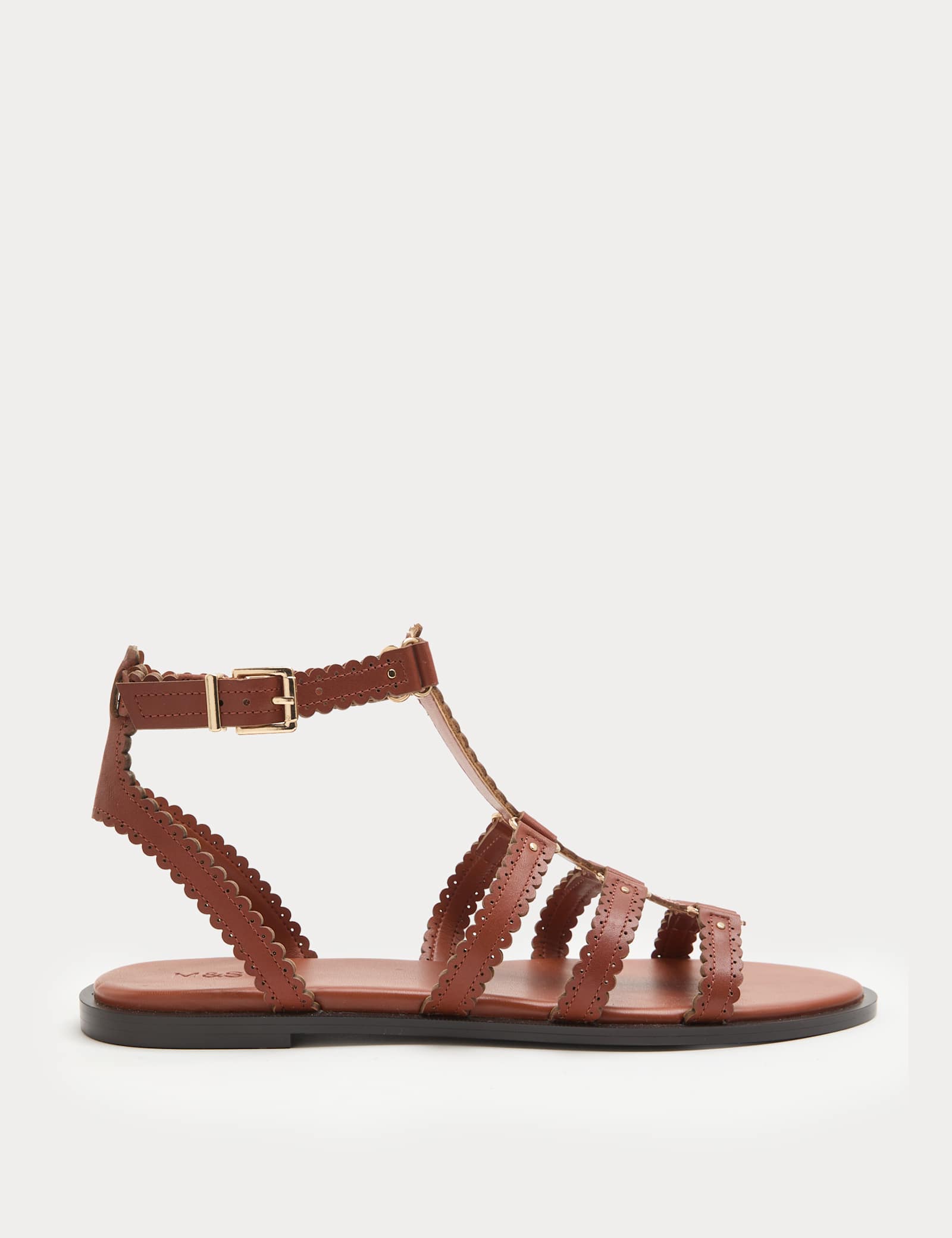 Leather Scallop Edge Flat Gladiator Sandals - image 2