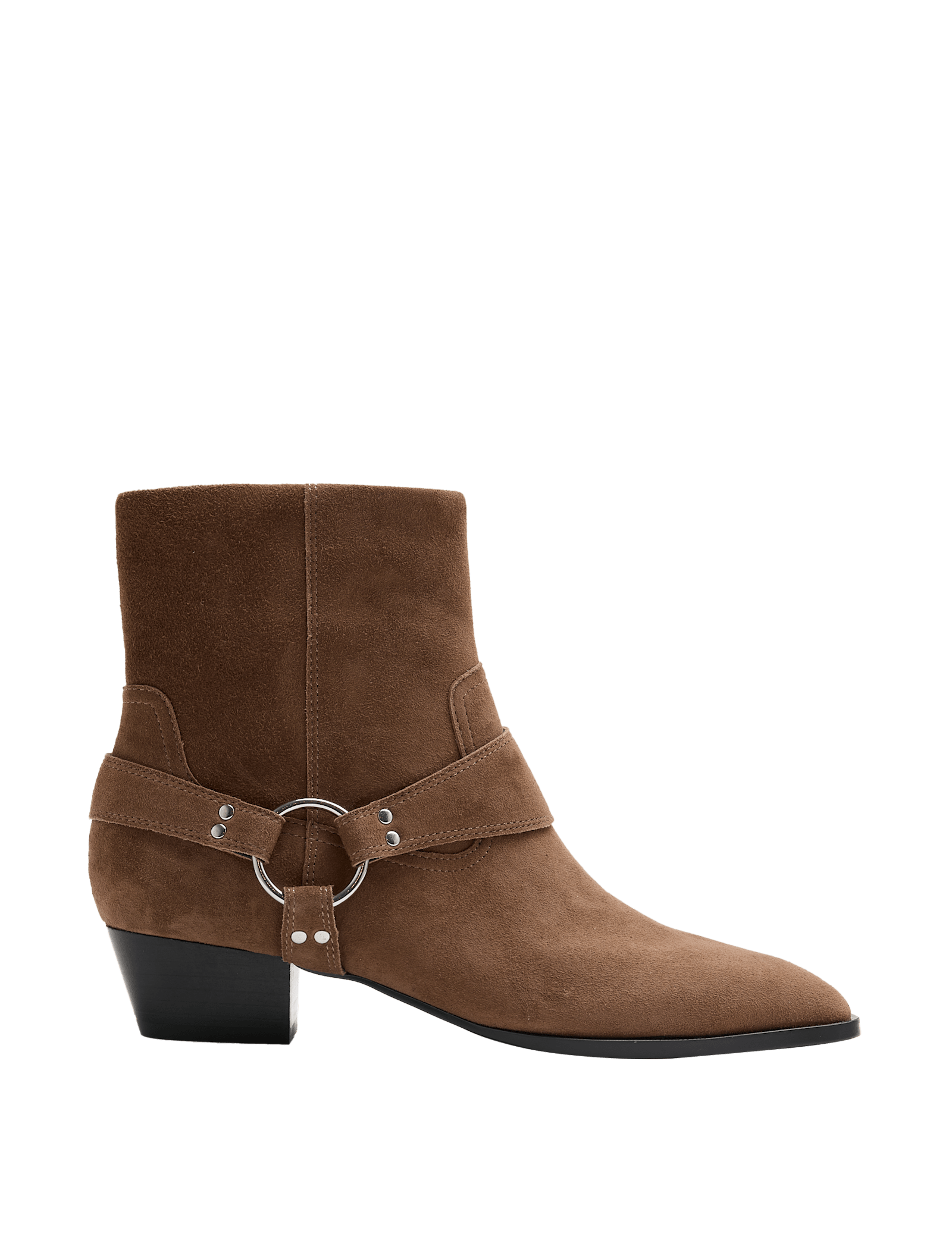 Suede Harness Block Heel Pointed Ankle Boots - image 3