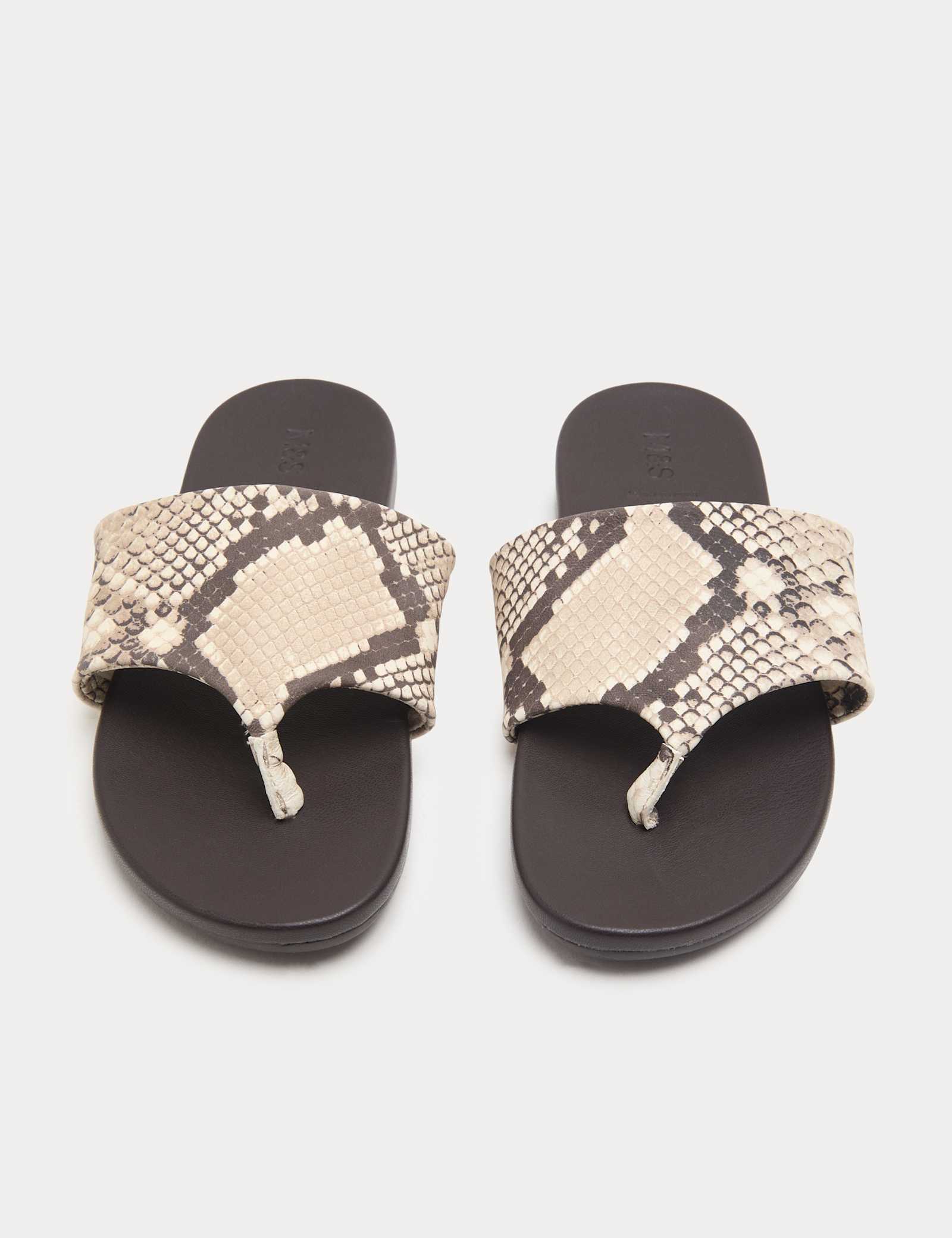 Leather Snake Print Toe Post Mules - image 2