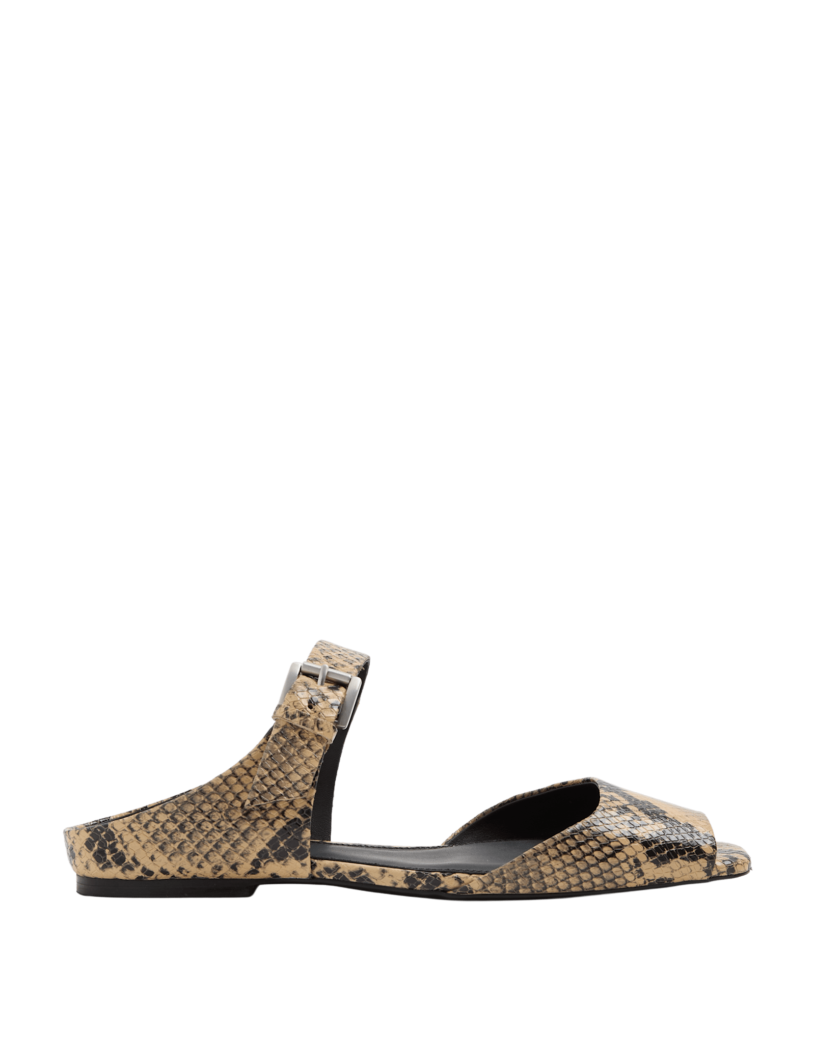 Leather Snake Print Buckle Flat Sandals - image 2