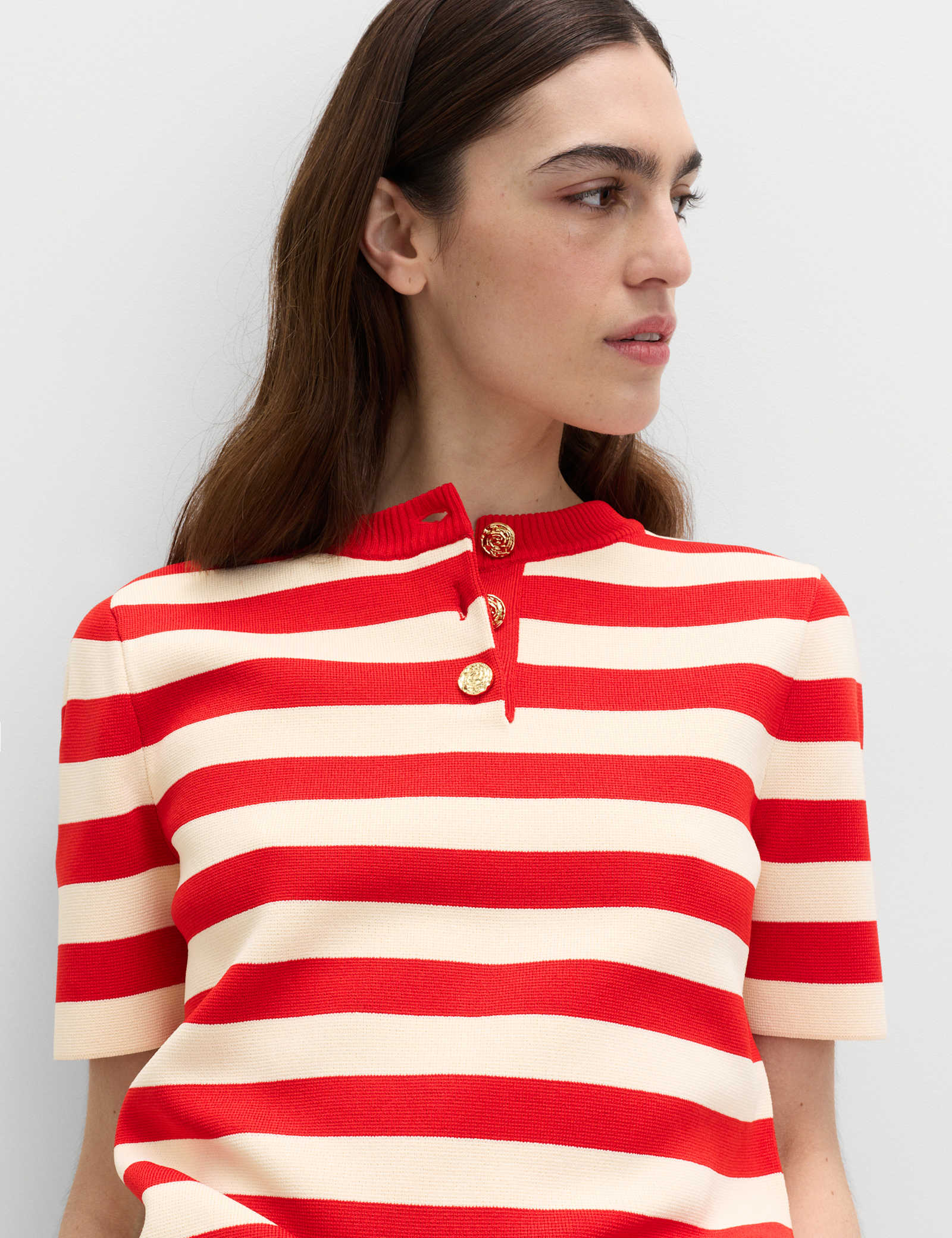 Striped Round Neck Knitted Slim Fit Top - image 2