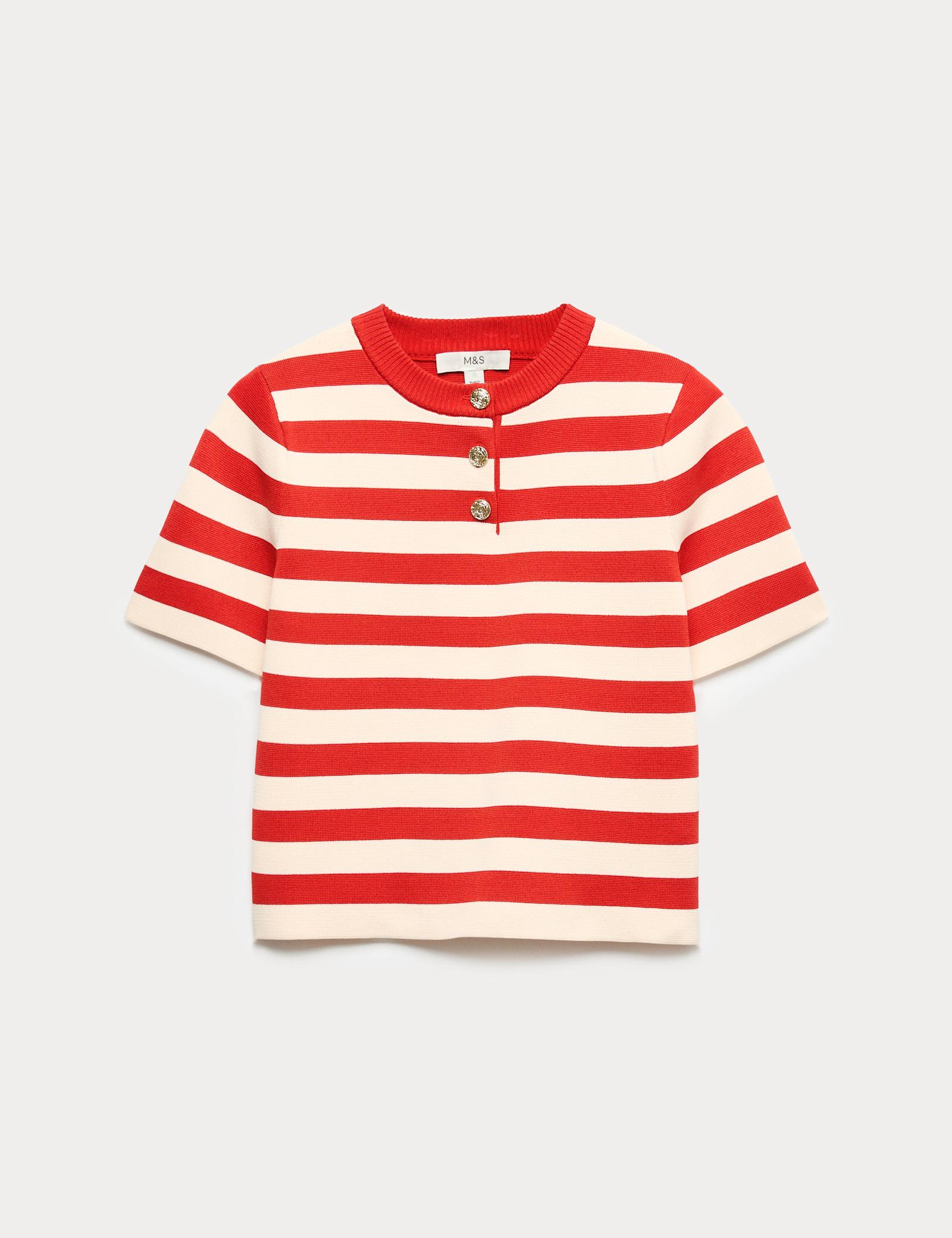 Striped Round Neck Knitted Slim Fit Top - image 1