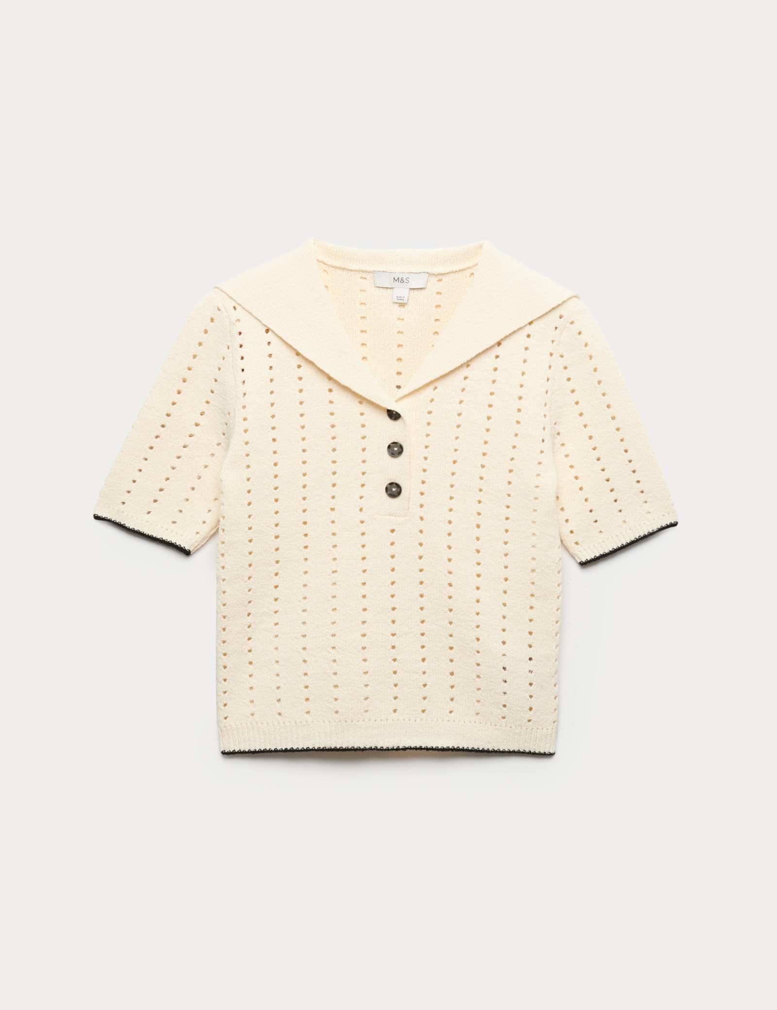 Cotton Rich Pointelle Collared Knitted Top - image 1