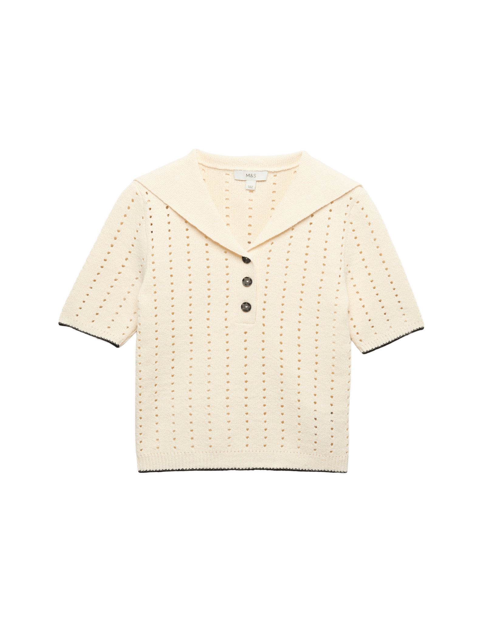 Cotton Rich Pointelle Collared Knitted Top - image 3