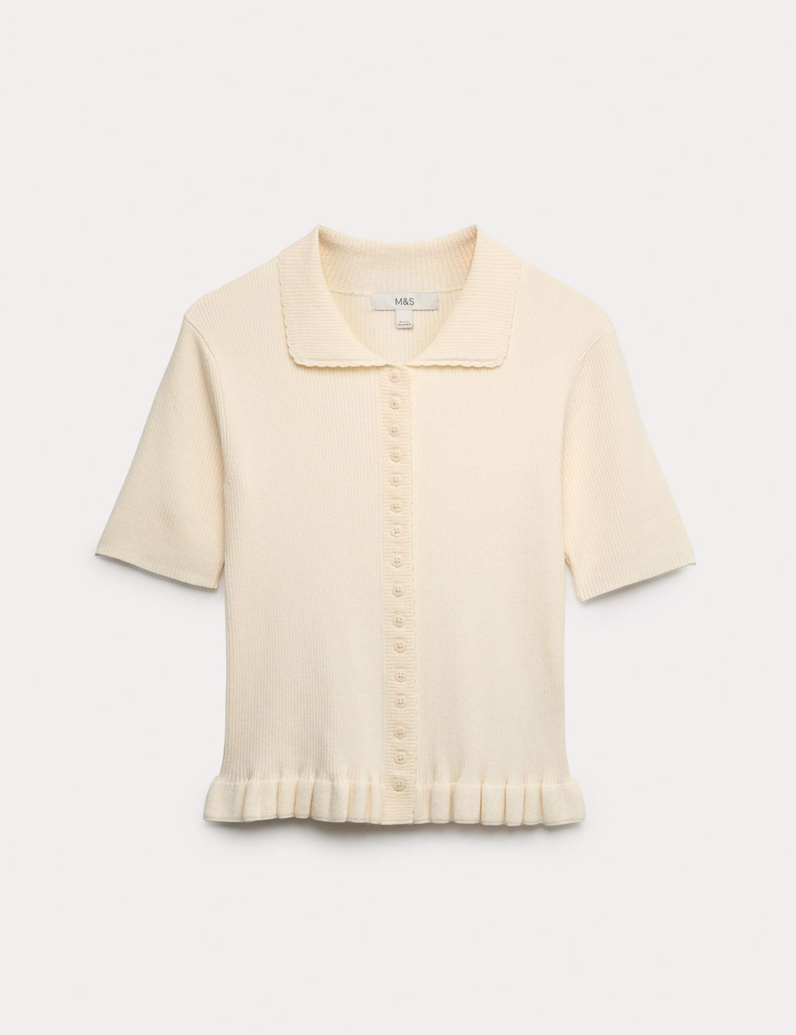 Ribbed Frill Detail Collared Cardigan - image 1