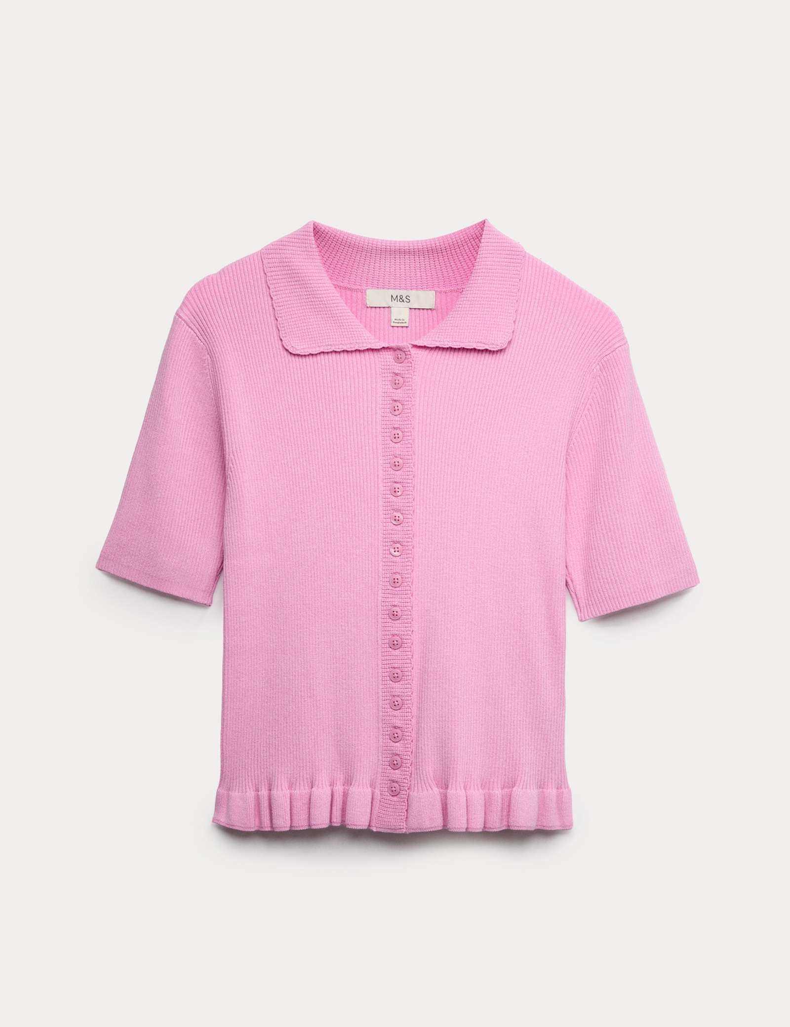 Ribbed Frill Detail Collared Cardigan - image 2