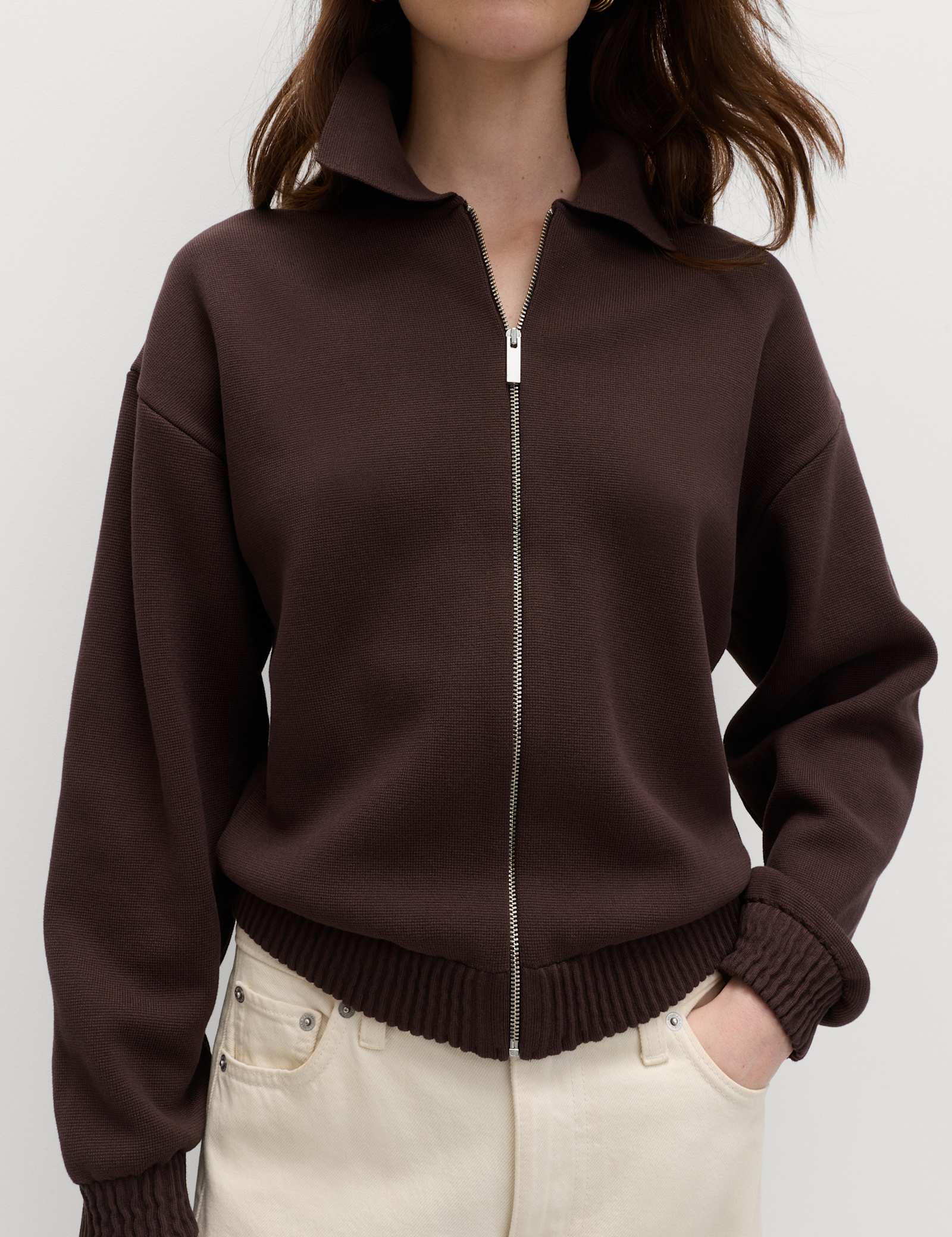 Zip Up Knitted Collared Bomber Cardigan - image 4
