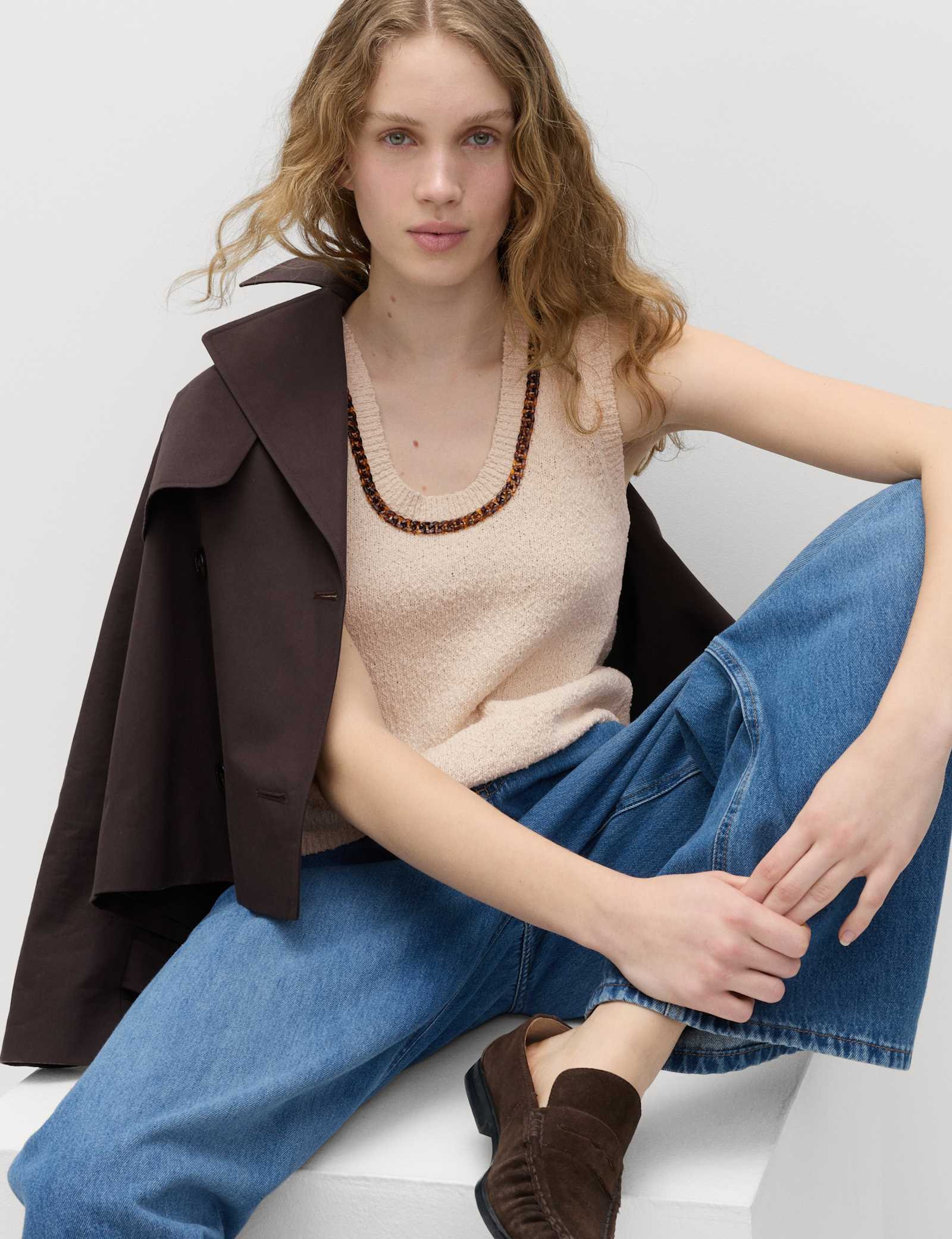Cotton Rich Chain Trim Knitted Vest - image 3