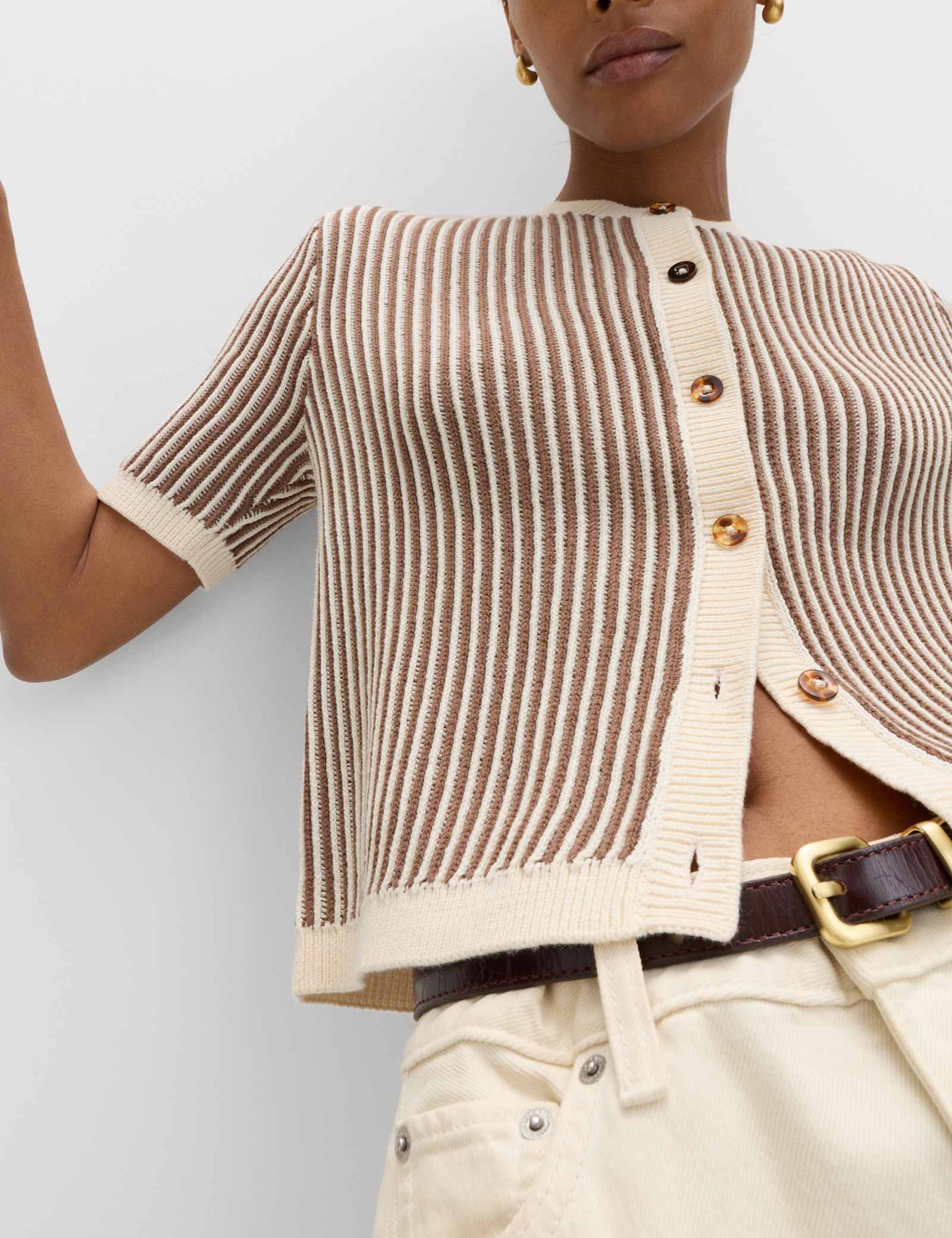Cotton Rich Textured Cropped Cardigan - image 4