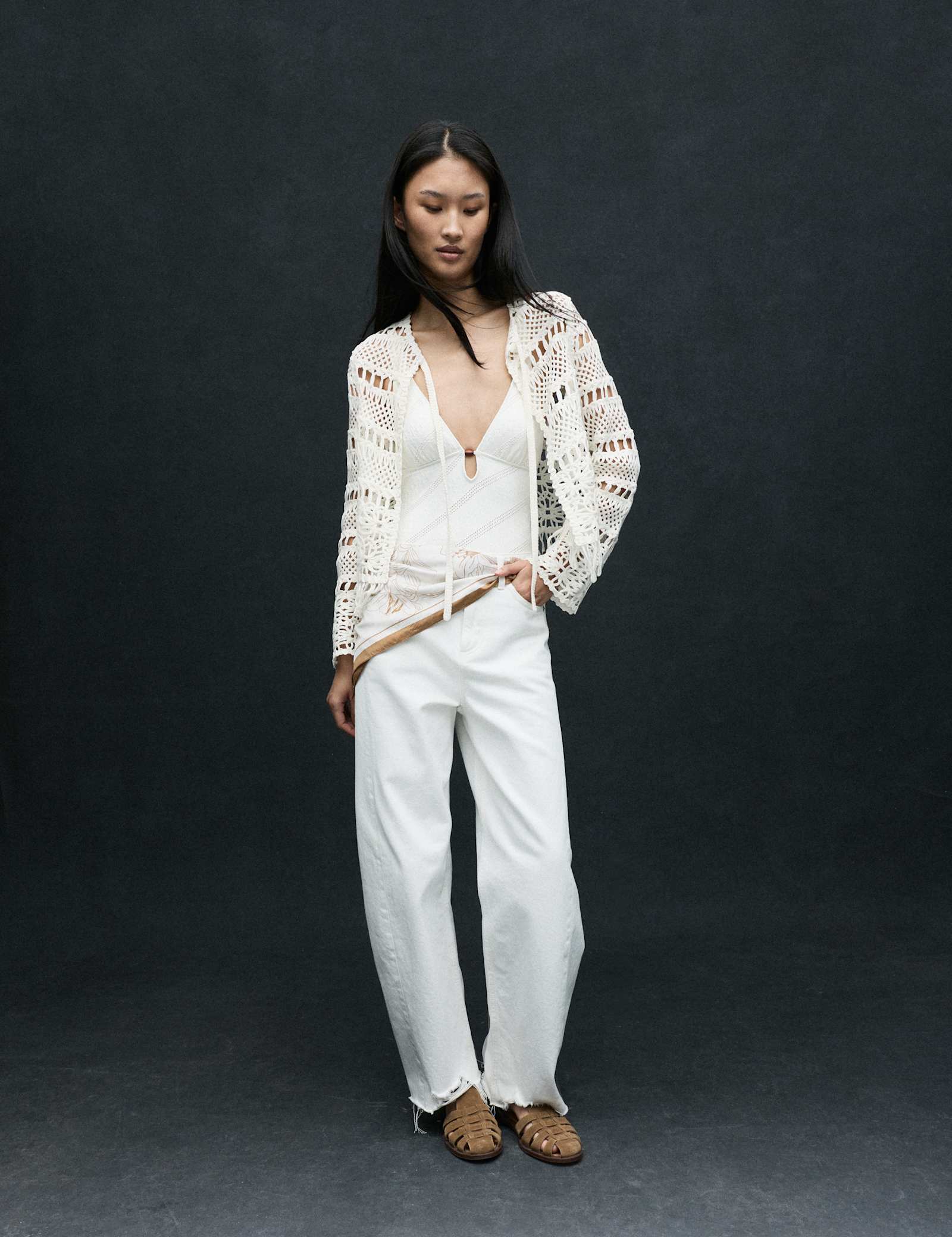 Pure Cotton Tie Fastening Cropped Cardigan - image 3