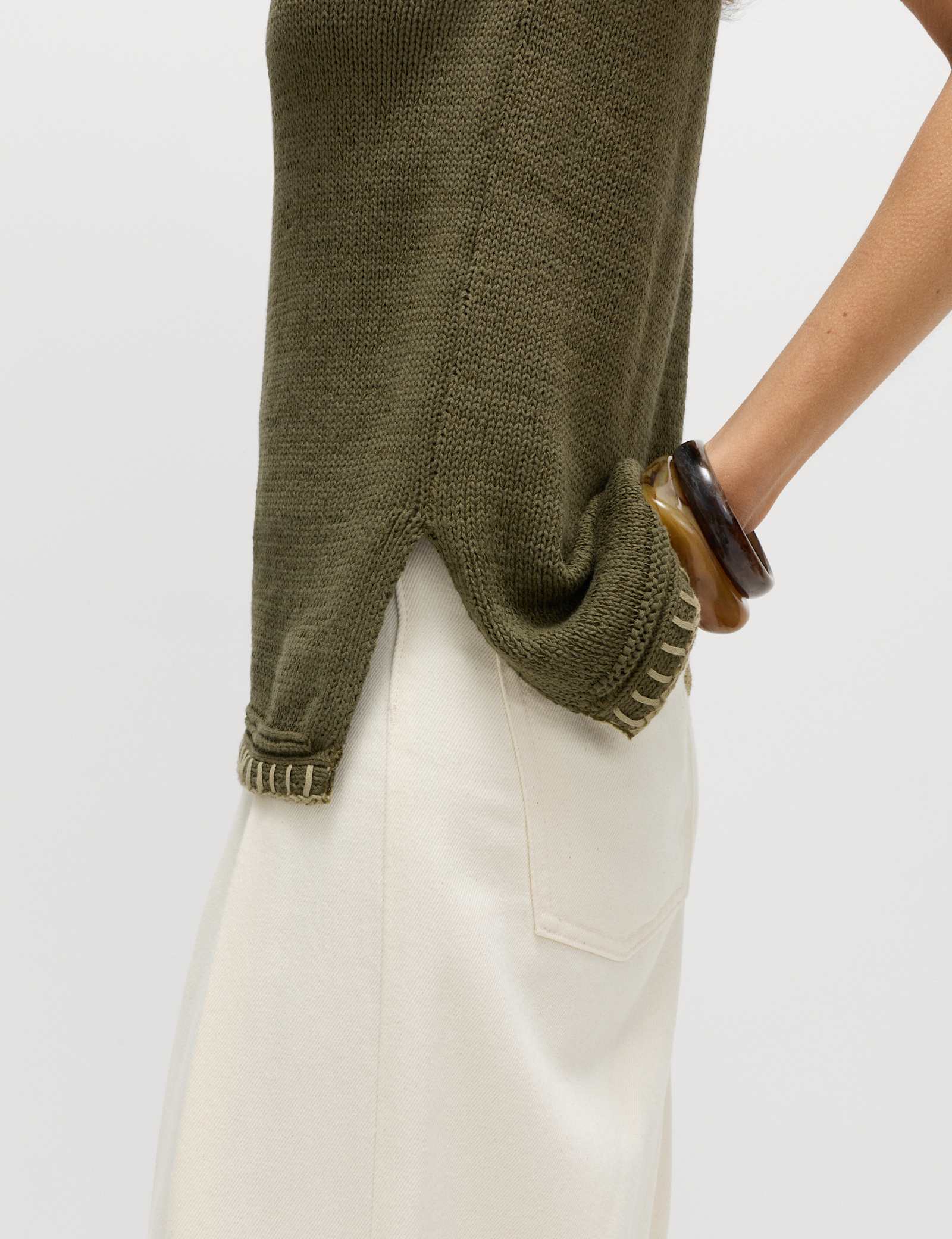 Cotton Rich Textured Whipstitch Knitted Vest - image 5