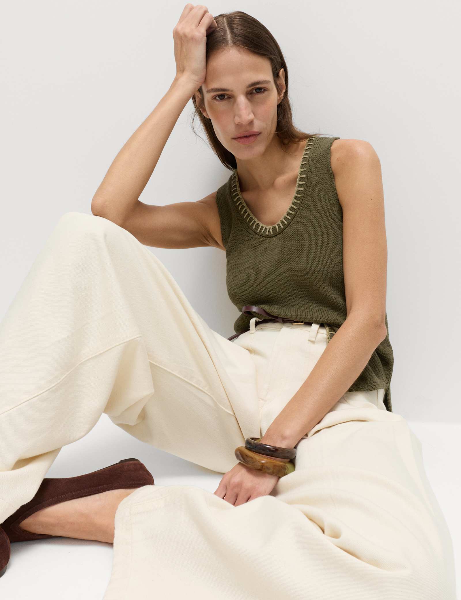 Cotton Rich Textured Whipstitch Knitted Vest - image 4