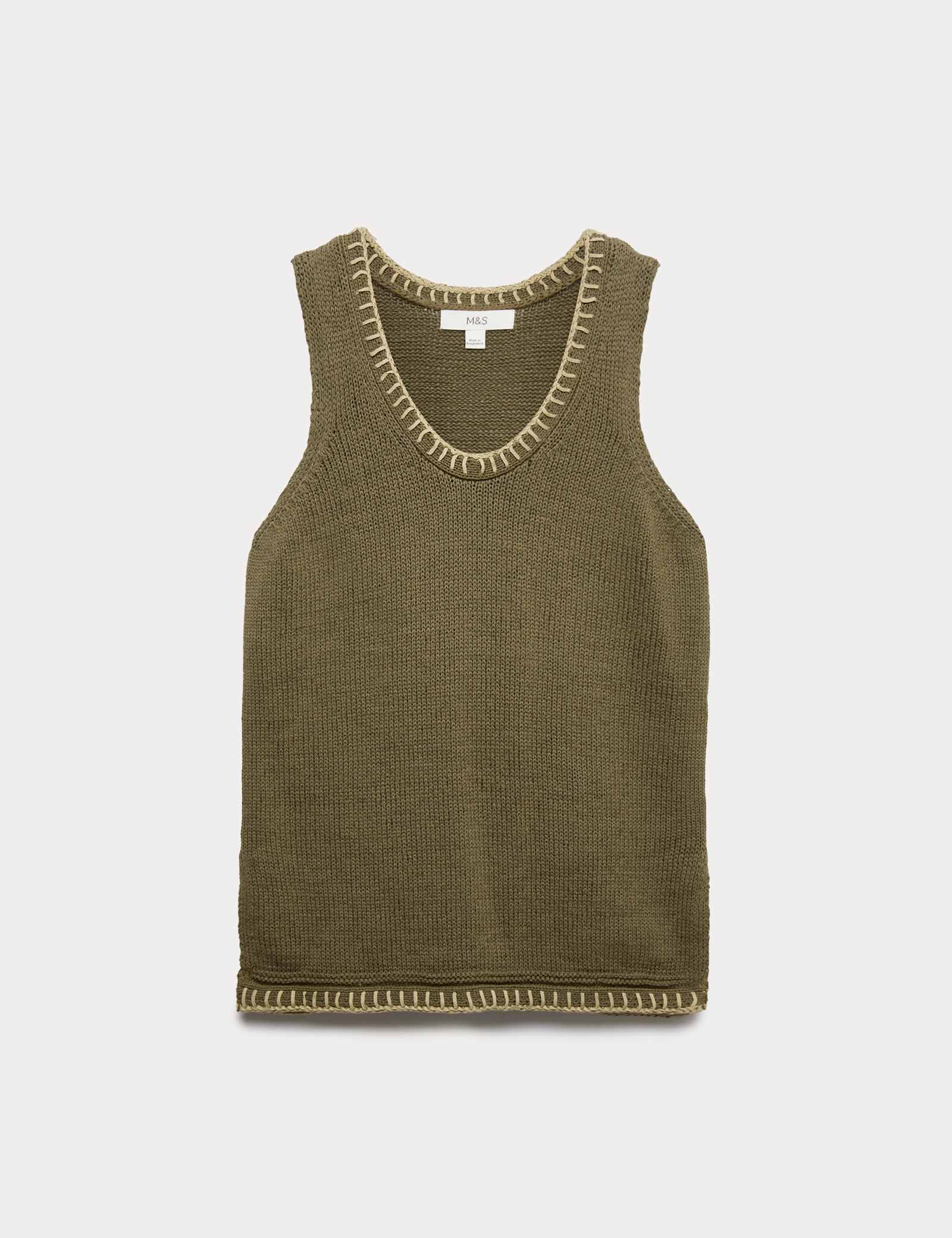 Cotton Rich Textured Whipstitch Knitted Vest - image 1