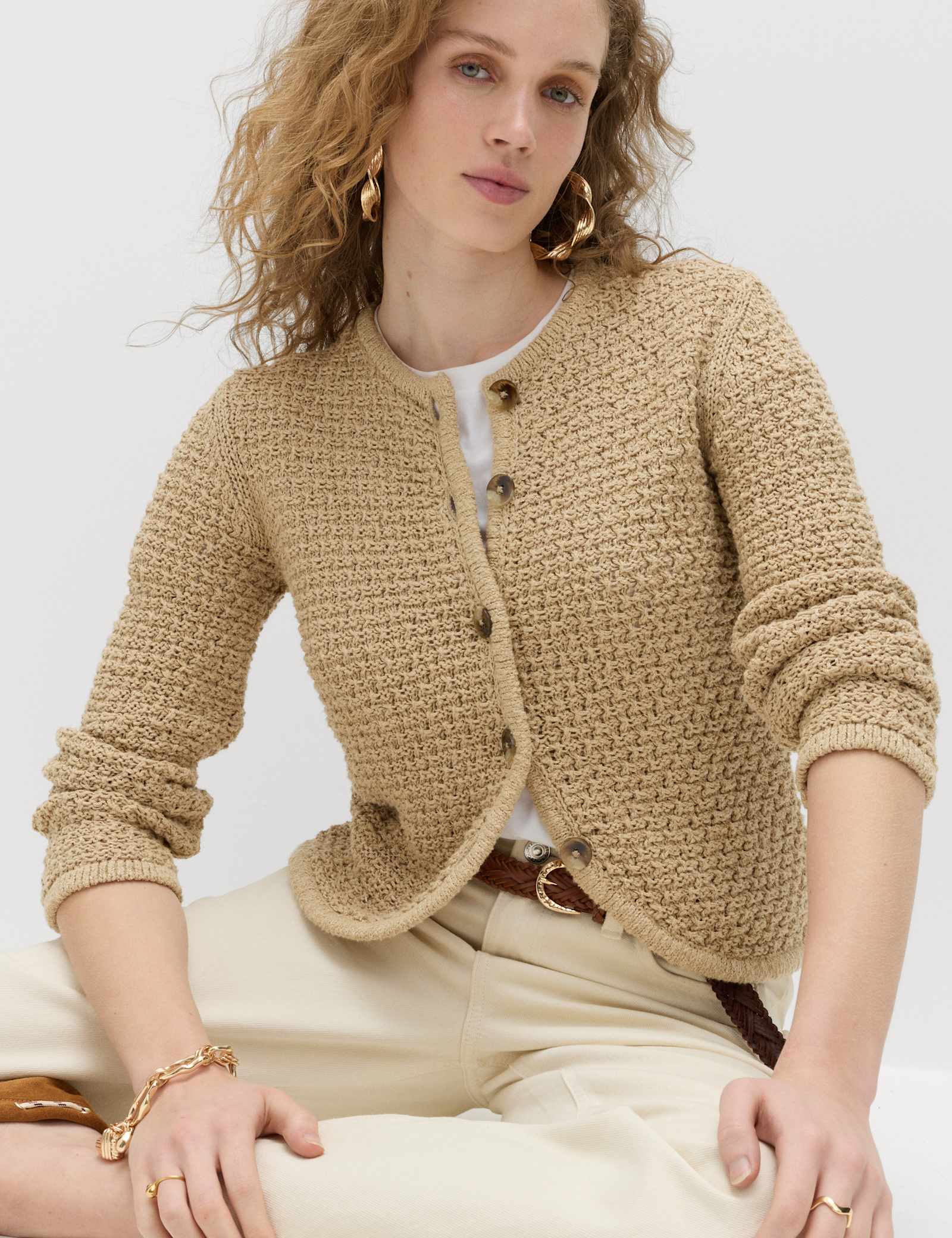 Cotton Rich Textured Cropped Knitted Jacket - image 3