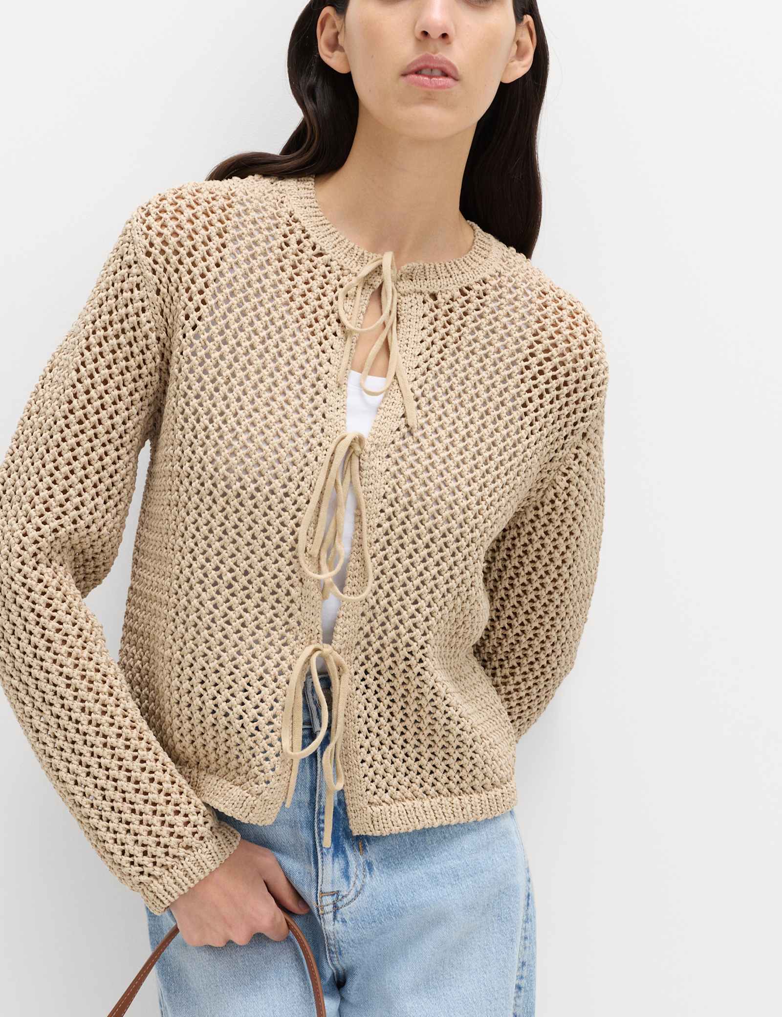 Textured Tie Front Slim Fit Cropped Cardigan - image 4