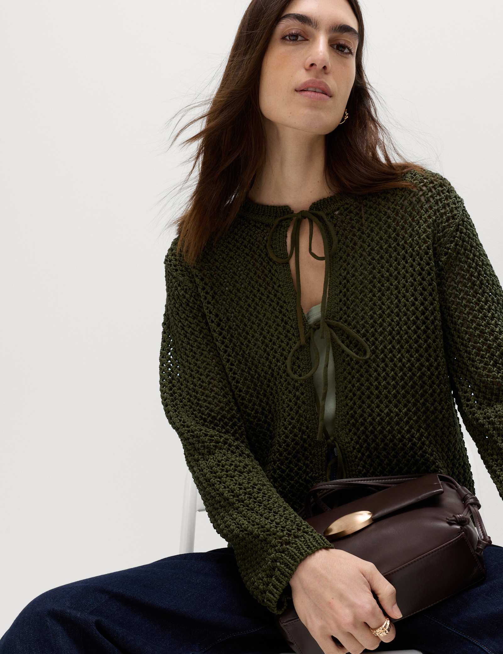 Textured Tie Front Slim Fit Cropped Cardigan - image 3