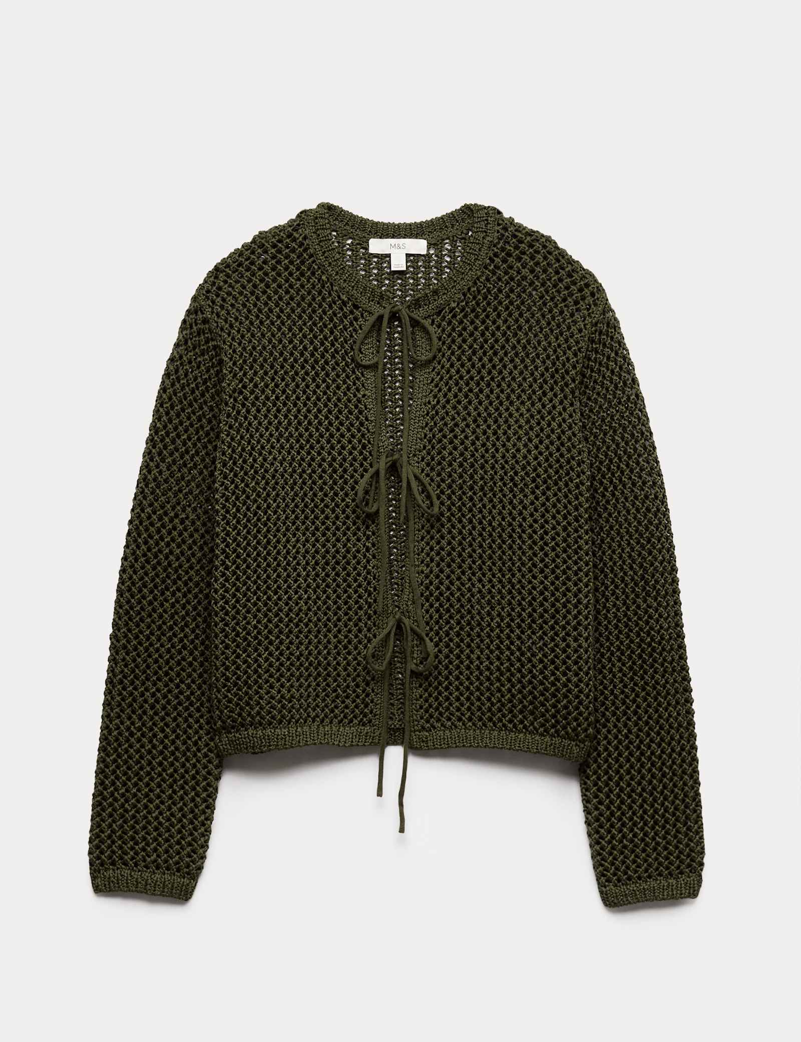 Textured Tie Front Slim Fit Cropped Cardigan - image 1