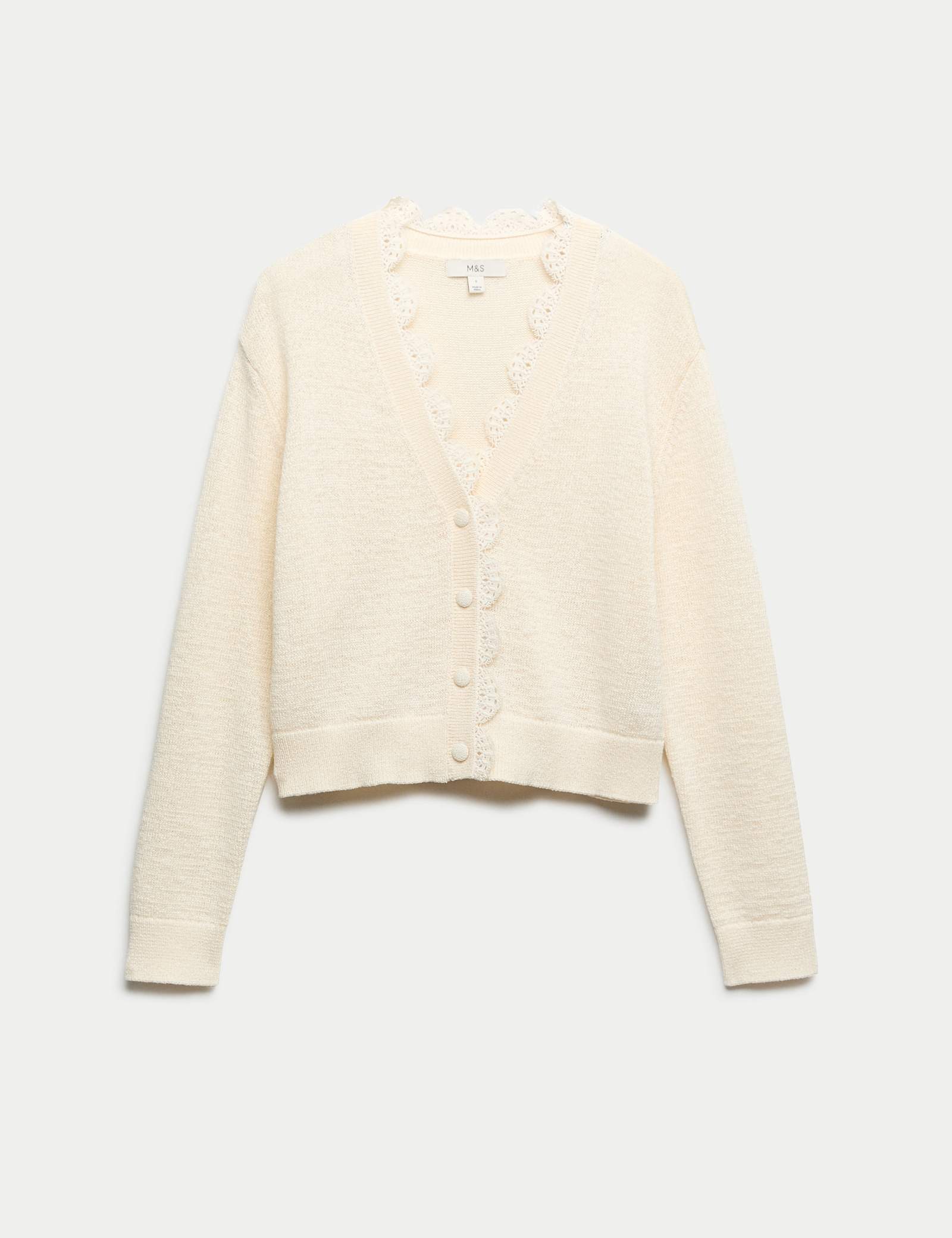 Cotton Blend Lace Trim V-Neck Cardigan - image 1