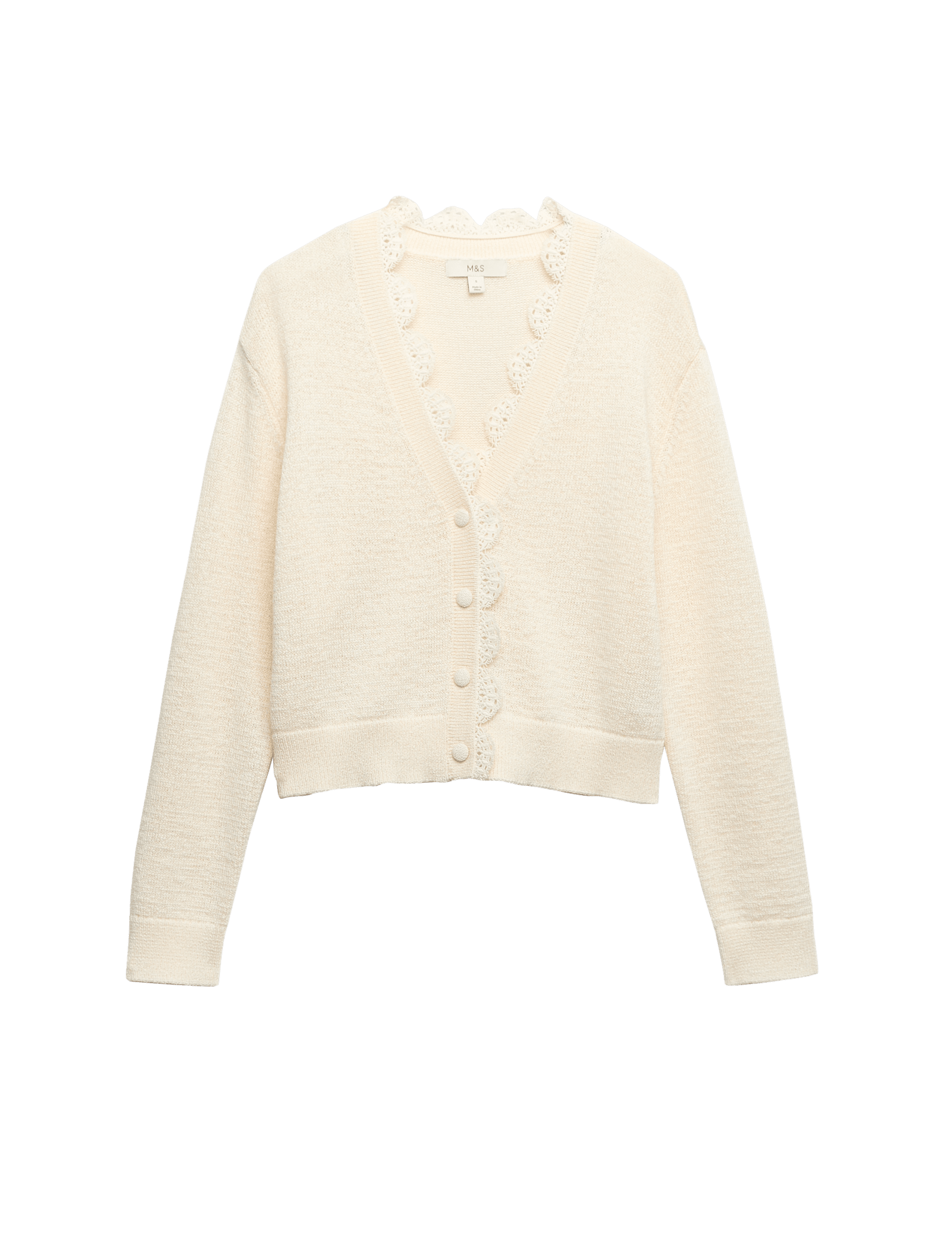 Cotton Blend Lace Trim V-Neck Cardigan - image 3