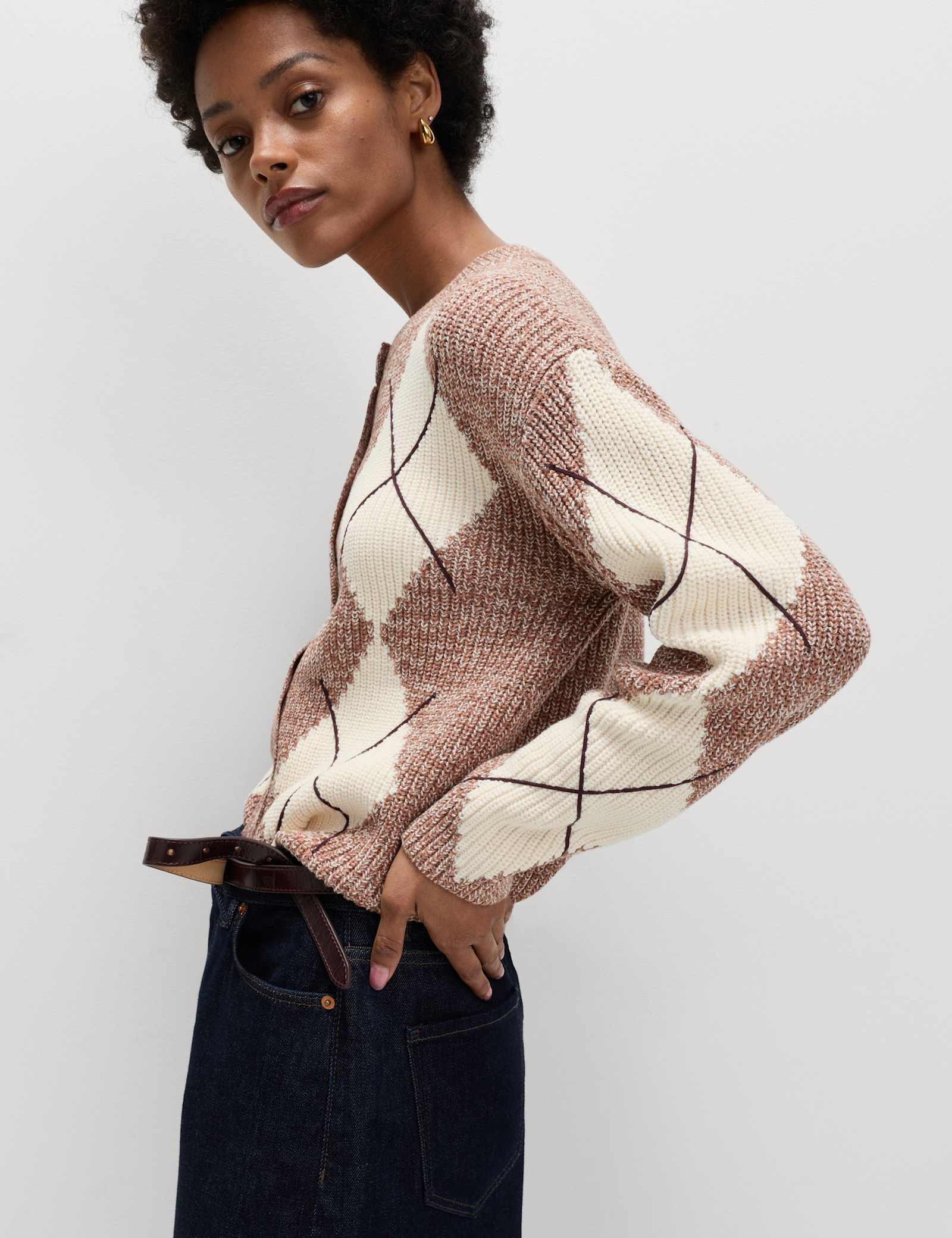 Cotton Rich Argyle Crew Neck Cardigan - image 5