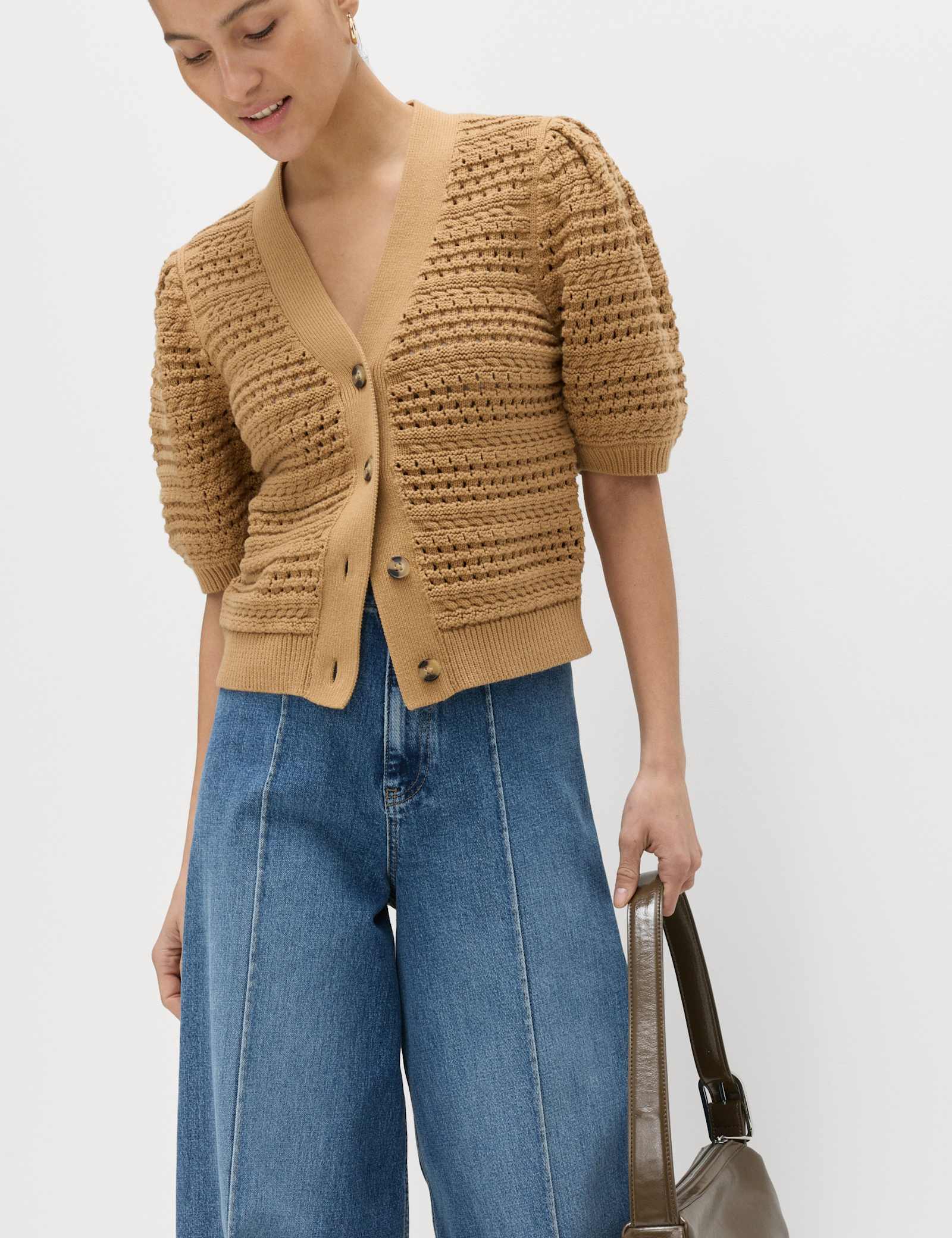 Pure Cotton Puff Sleeve Cropped Cardigan - image 4