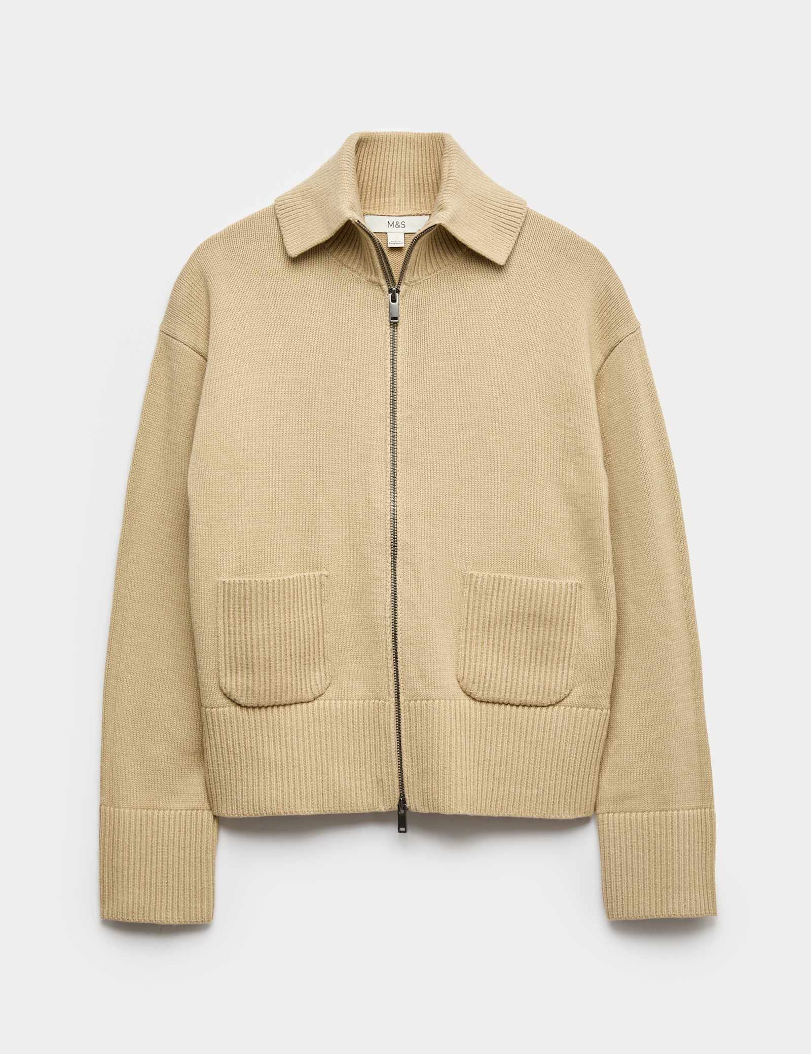 Cotton Rich Pocket Detail Collared Knitted Jacket - image 2