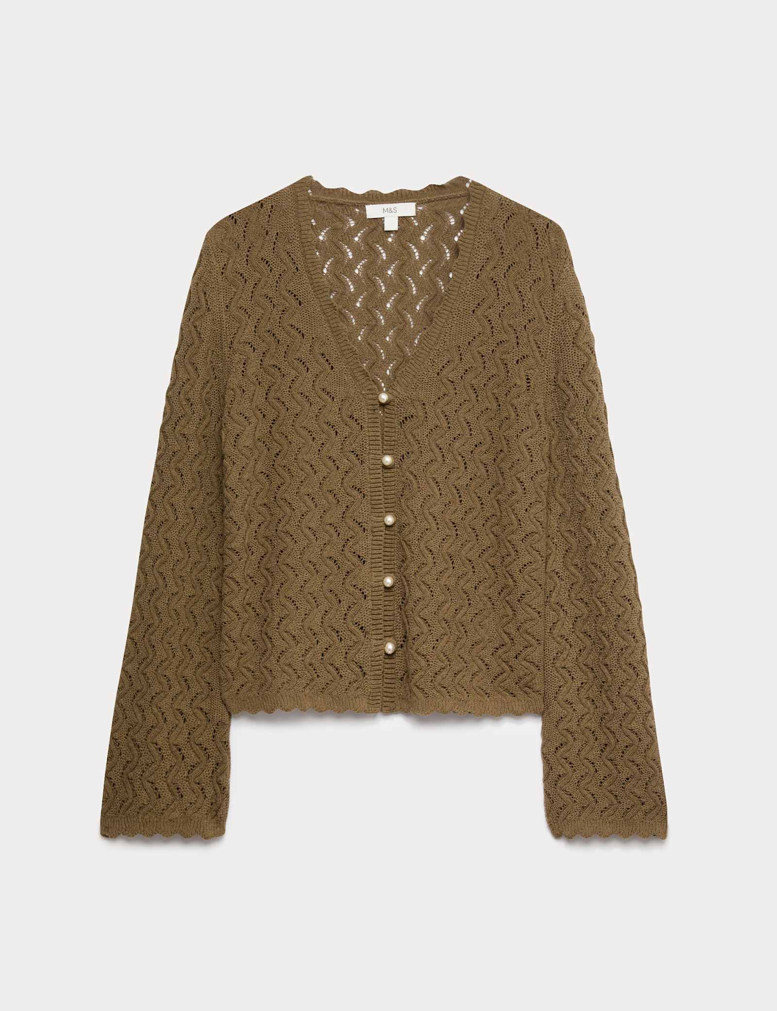 Cotton Rich Pearl Detail Scallop Edge Cardigan - image 2