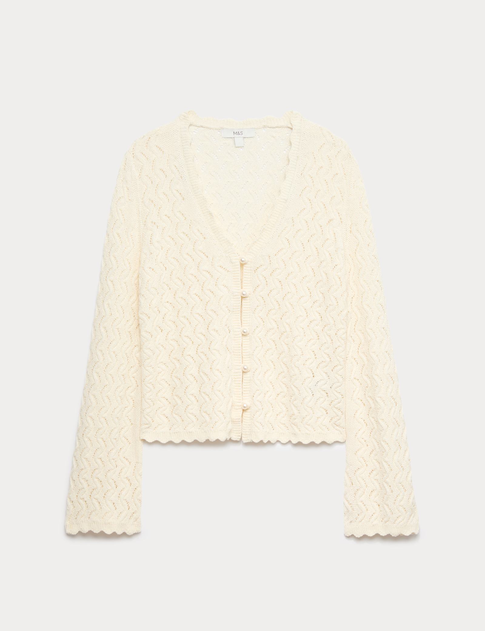 Cotton Rich Pearl Detail Scallop Edge Cardigan - image 1