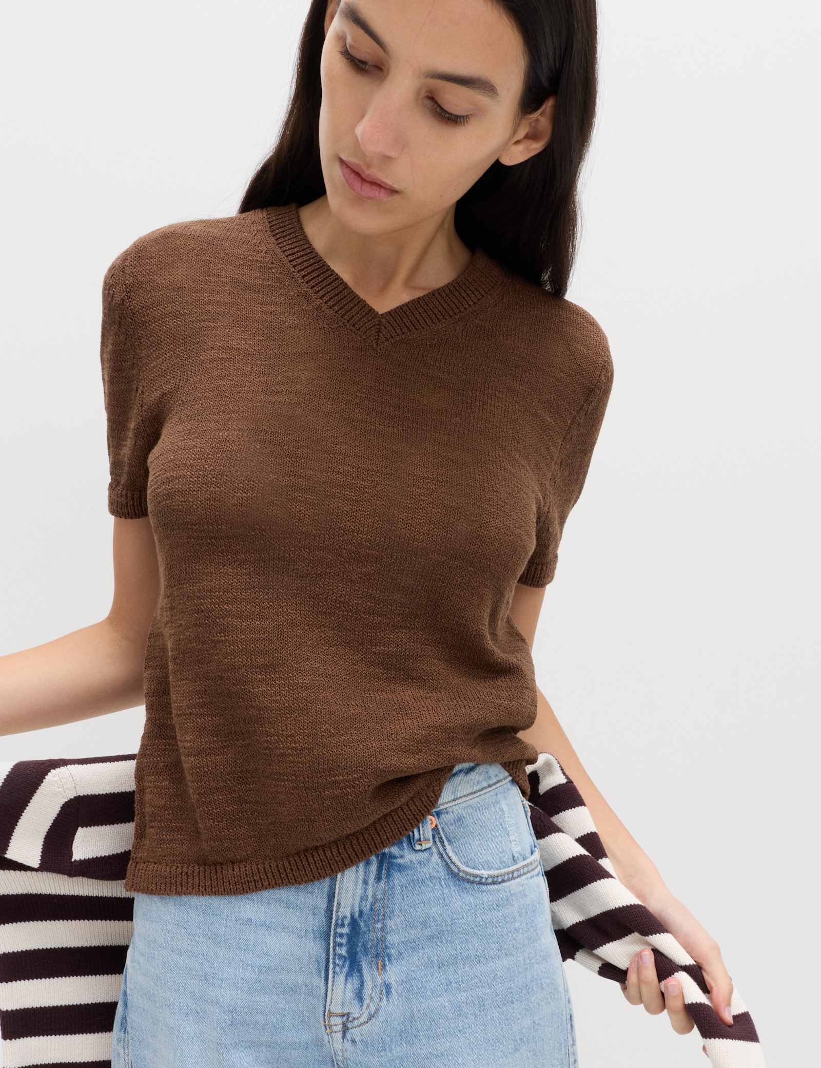 Cotton Rich V-Neck Slim Fit Knitted Top - image 4